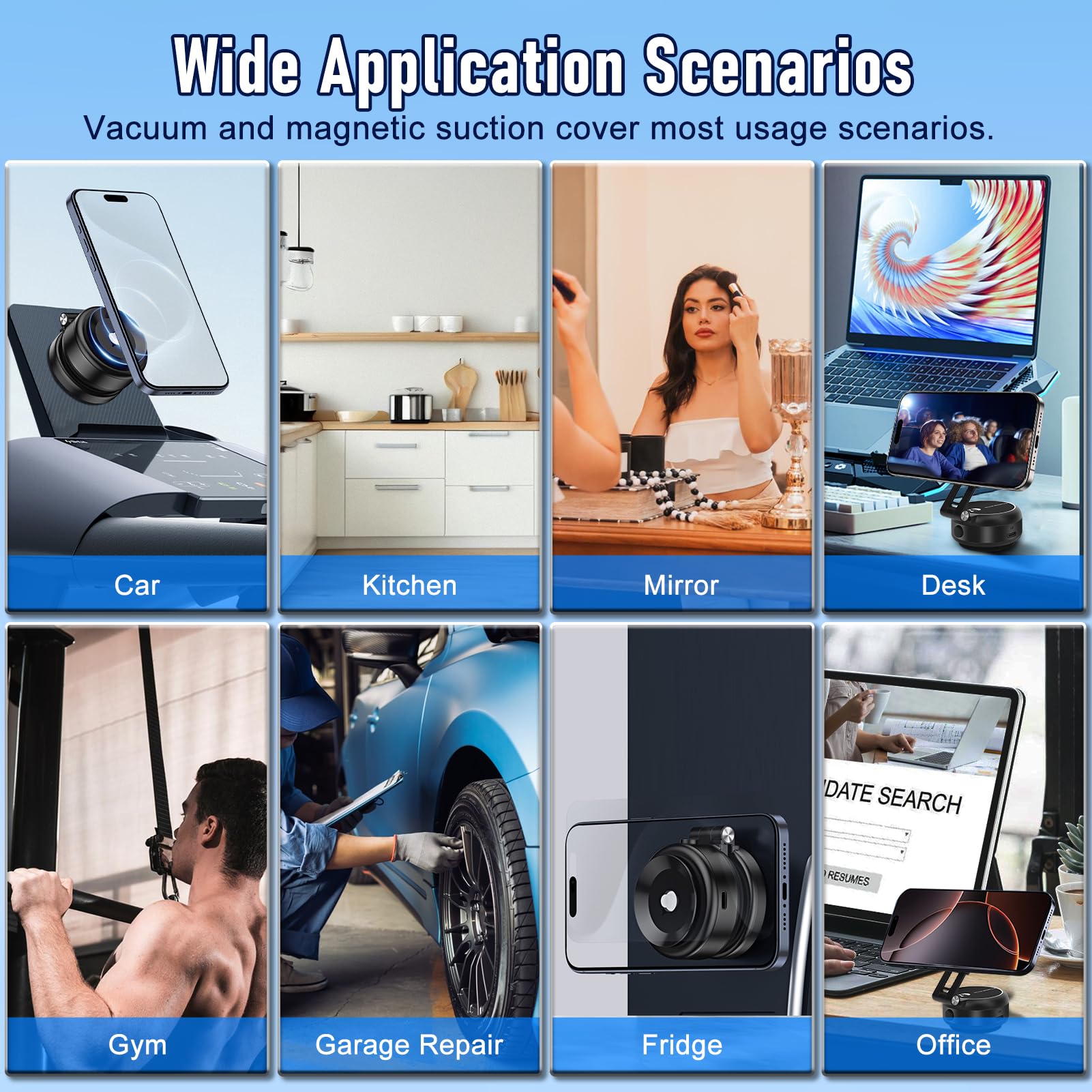 Soporte magnético de vacío para teléfono, soporte magnético de vacío para espejo, soporte magnético eléctrico para coche 20 N, ángulo ajustable cargable (negro)