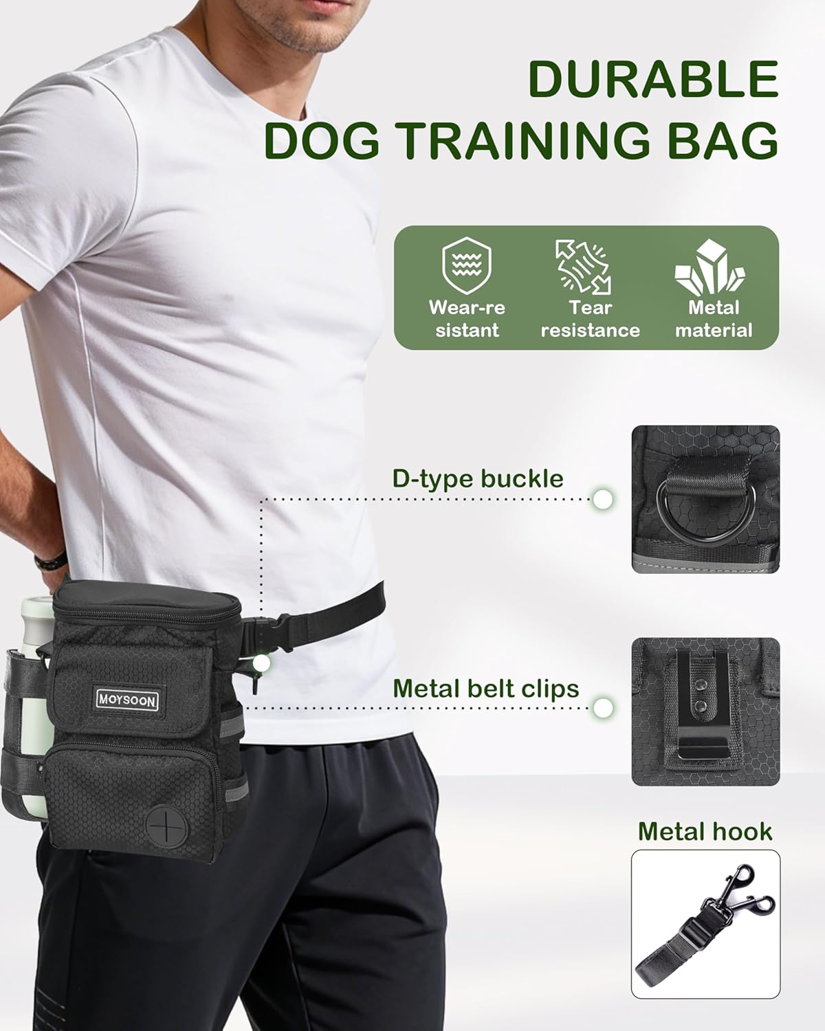 Dog Training Treat Pouch with Waist Belt & Shoulder Strap - Adjustable 3-Way Wear Waterproof Dog Walking Bag - Multi-Pocket Fanny Pack for Treats, Poop Bags & Accessories