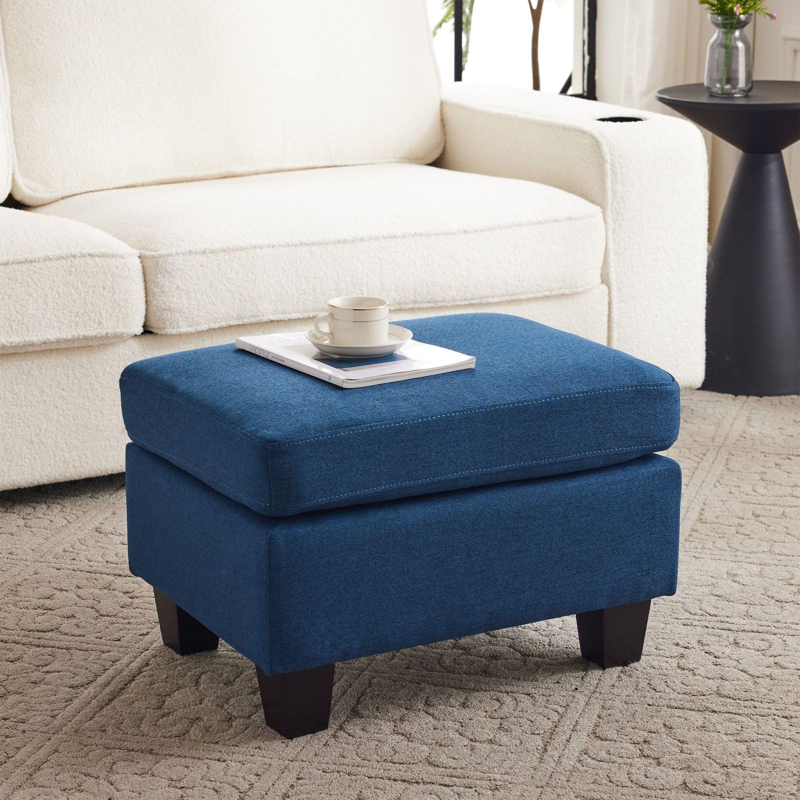 X went Furniture Modern Storage Ottoman Footrest, Navy Blue Fabric, Living Room Furniture with Wooden Legs (Nevy Blue)-picture-20