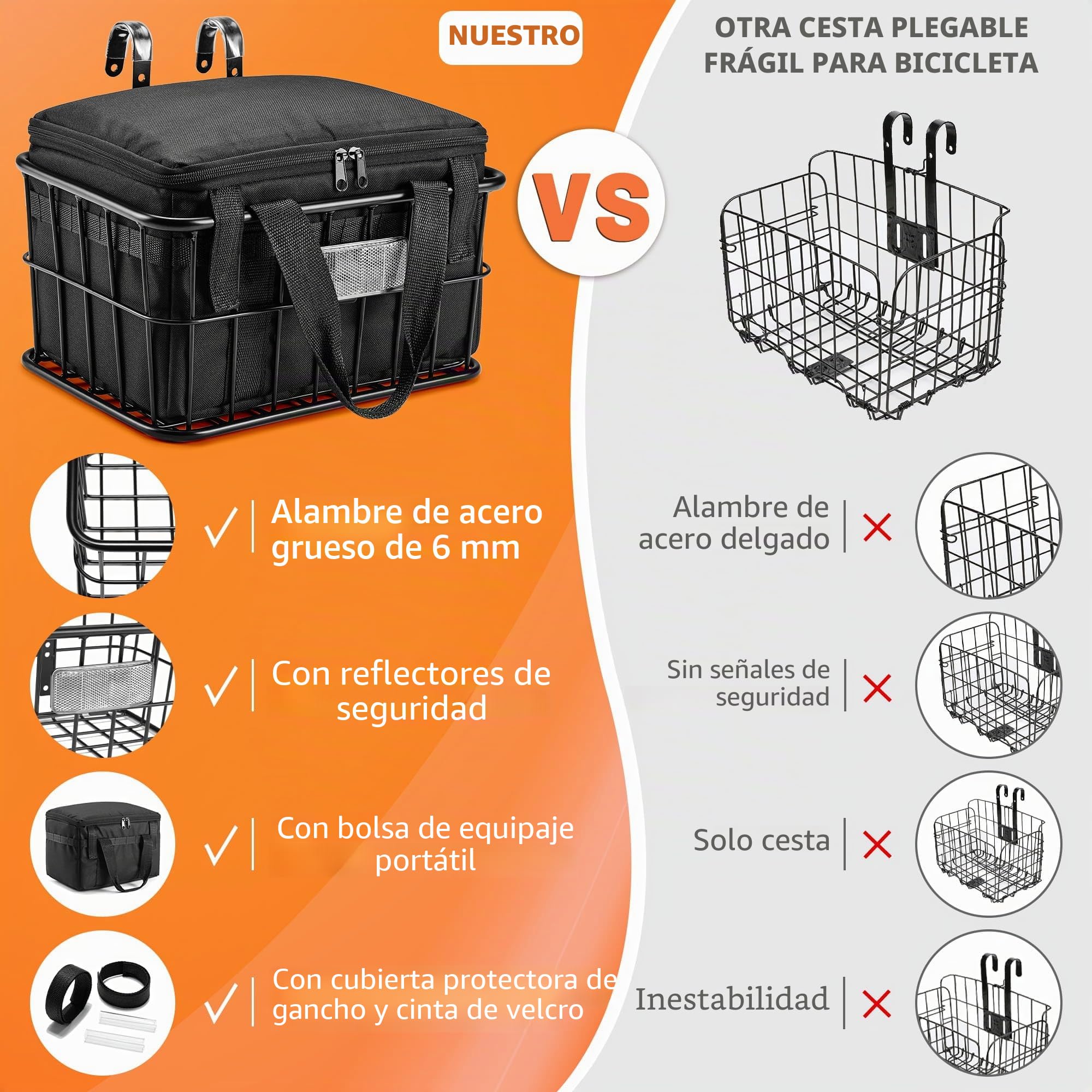 CDYWD Cesta para bicicleta delantera con bolsillo interior extraíble, gran cesta de manillar para bicicleta, para hombres y mujeres, cesta para bicicleta eléctrica, scooter, bicicleta de montaña