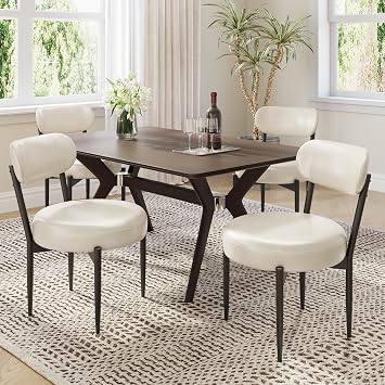 Welzona Upholstered Dining Chairs Set of 4, PU Leather Dining Room Chairs with Sturdy Metal Legs, Kitchen Chairs for Dining Room/Kitchen/Restaurant/Hotel, Modern Style, White