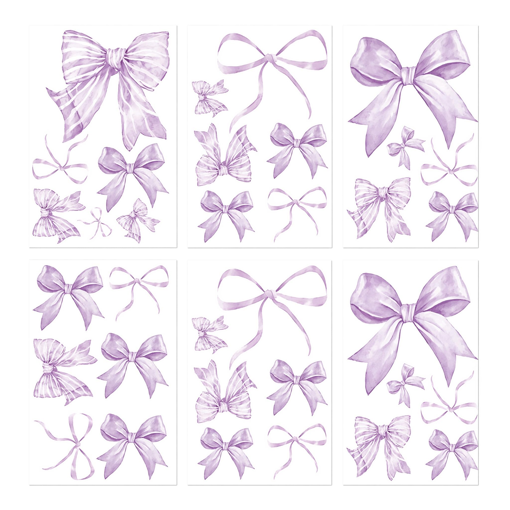 QIANSSE 12 Sheets 68Pcs Purple Bow Wall Stickers