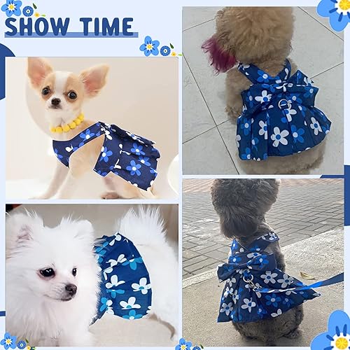 Miniatura 5 de Vestido floral para perro con correa de anillo, arnés de primavera, juego de anillos para perros pequeños, niñas, lindos vestidos de princesa, ropa