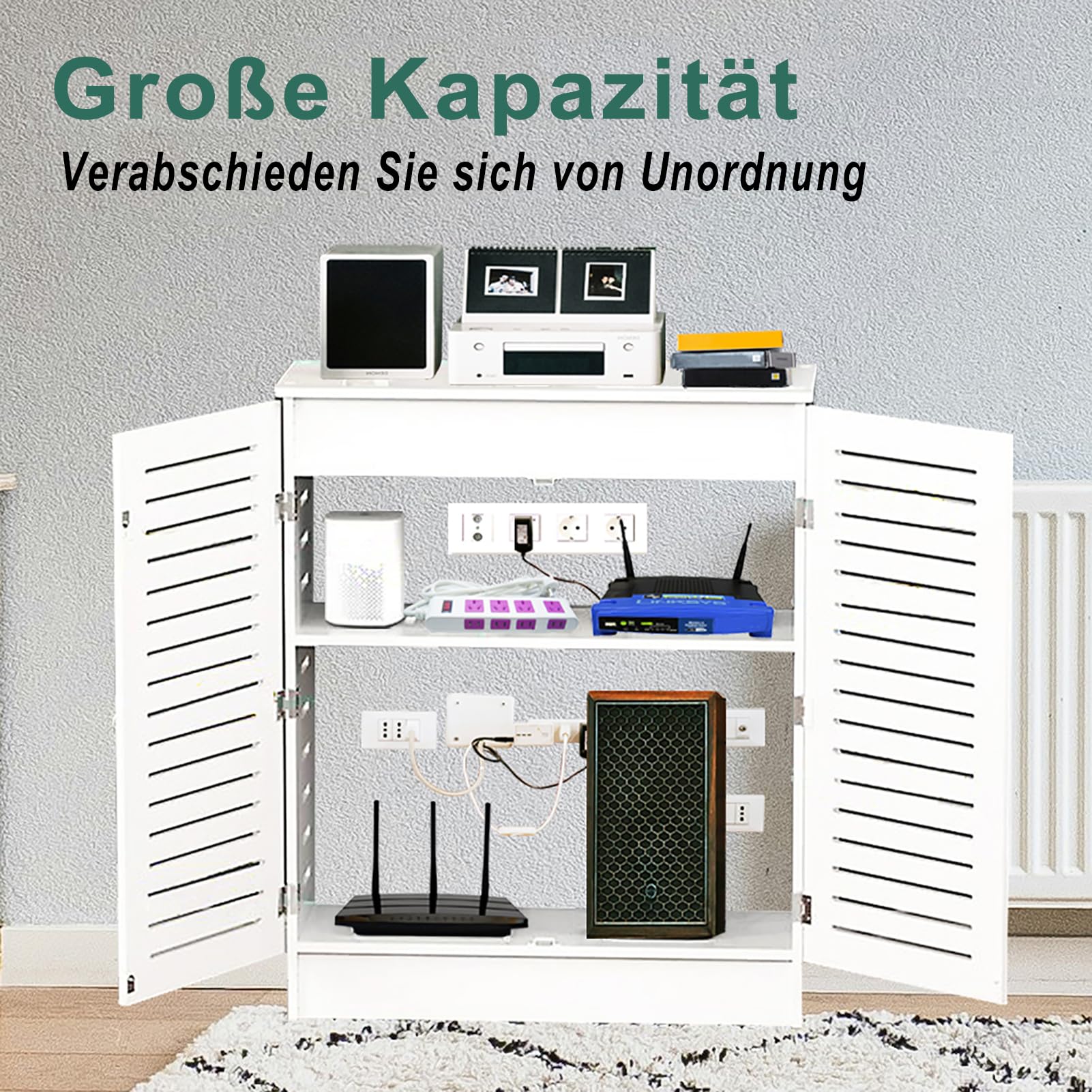Armadio del Router WiFi, Mobiletto Archiviazione per Router Wifi con Ripiani Regolabili, Cavo Archiviazione Multipla Armadio per Soggiorno e Uffici (Bianco,70x50x25cm)
