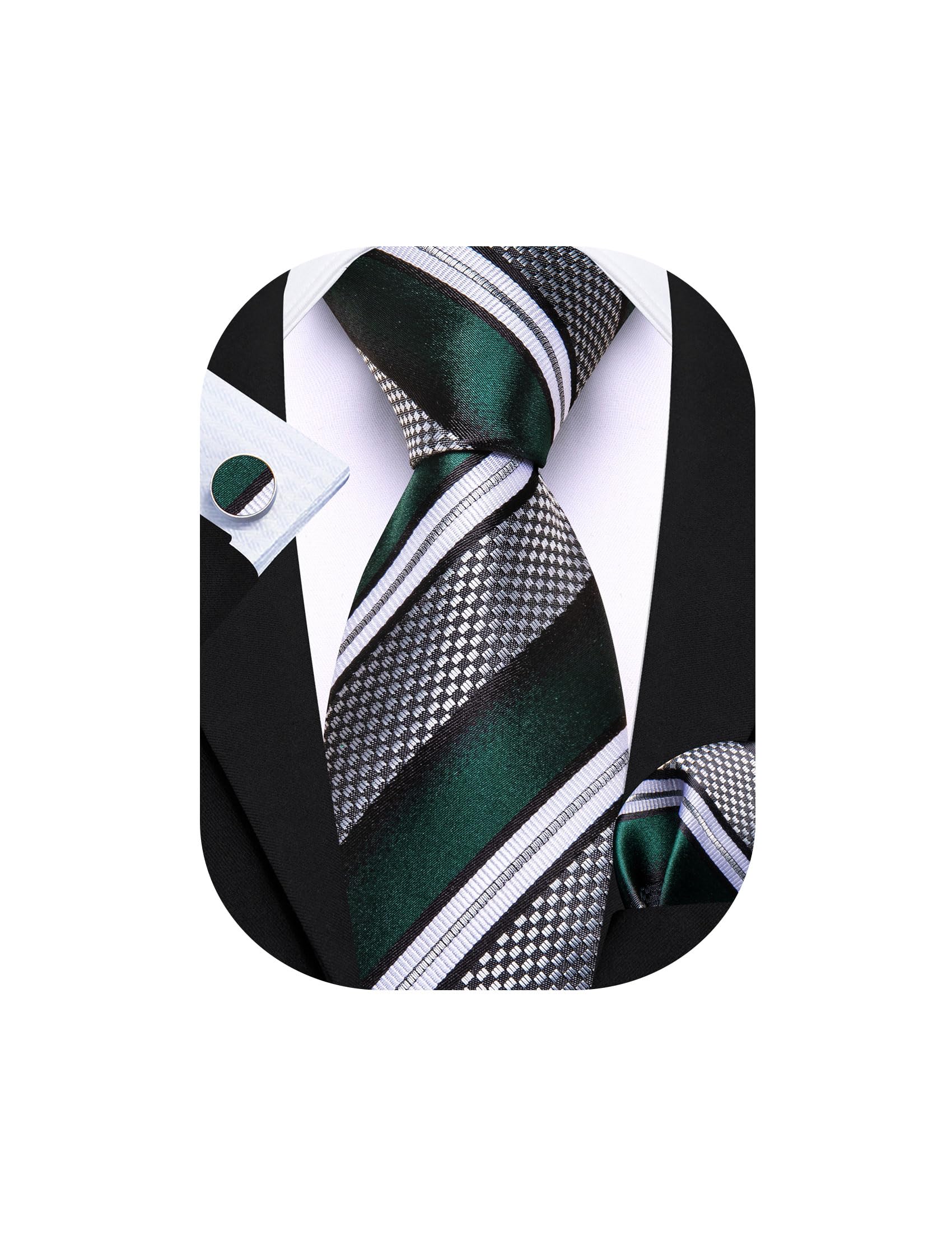 Barry.Wang Mens Tie Set Plaid Check Stripe Neckties Pocket Square Cufflinks | Woven Classic,Formal/Casual Men's Necktie,Luxury,Business,Wedding,Party,Prom,Graduation
