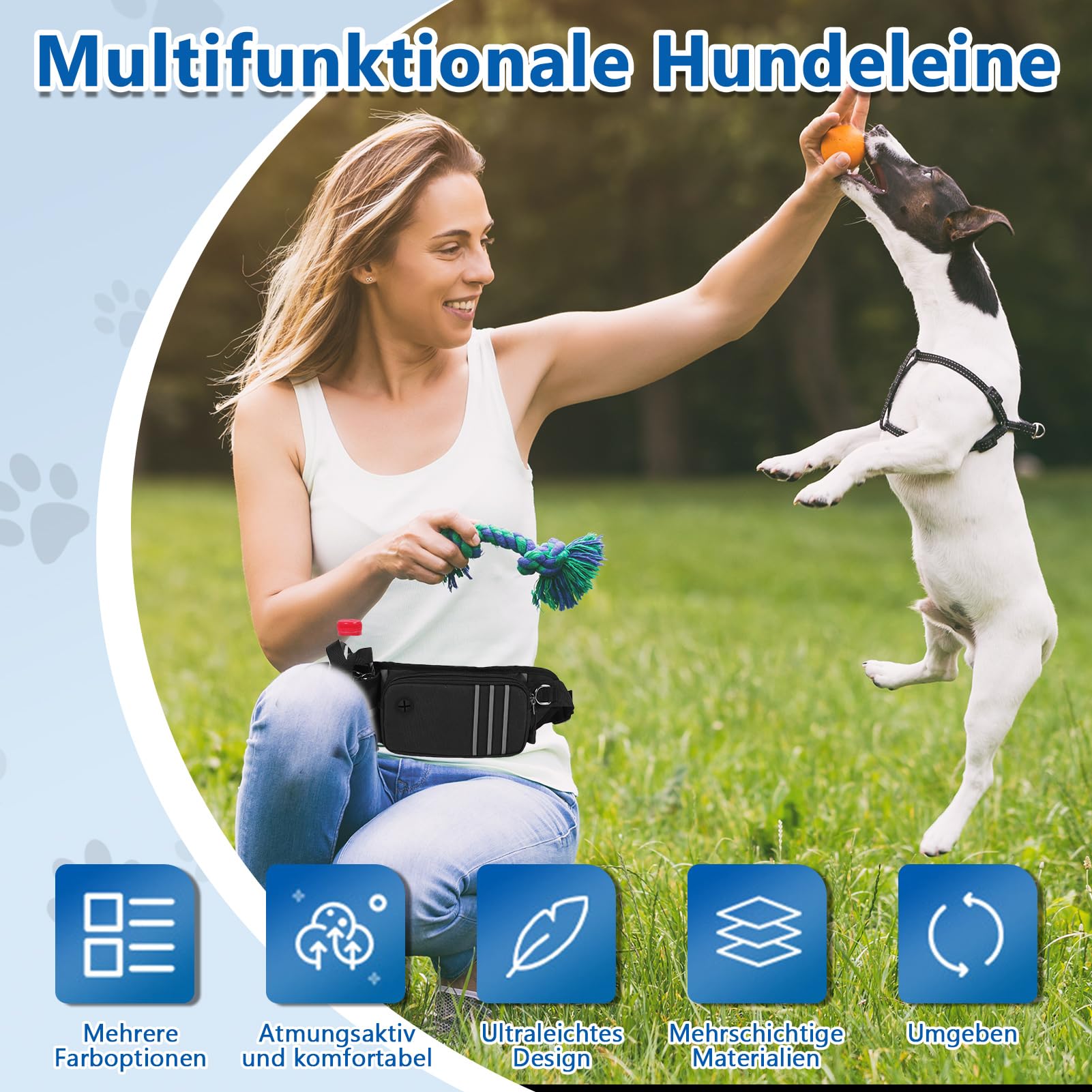 Correa para correr para perros, reflectante con cinturón abdominal, correa ajustable para perros, antiestrés, manos libres, para correr, senderismo