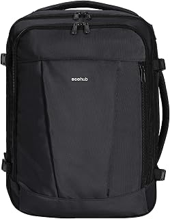 ECOHUB Handgepäck Rucksack Unter-Sitz, Ryanair Easyjet Personal Item Rucksack mit 13 Taschen, Leichter Reiserucksack aus Recyceltem PET für Flugreisen, Damen Herren, 40x30x20 cm 24L(Schwarz)