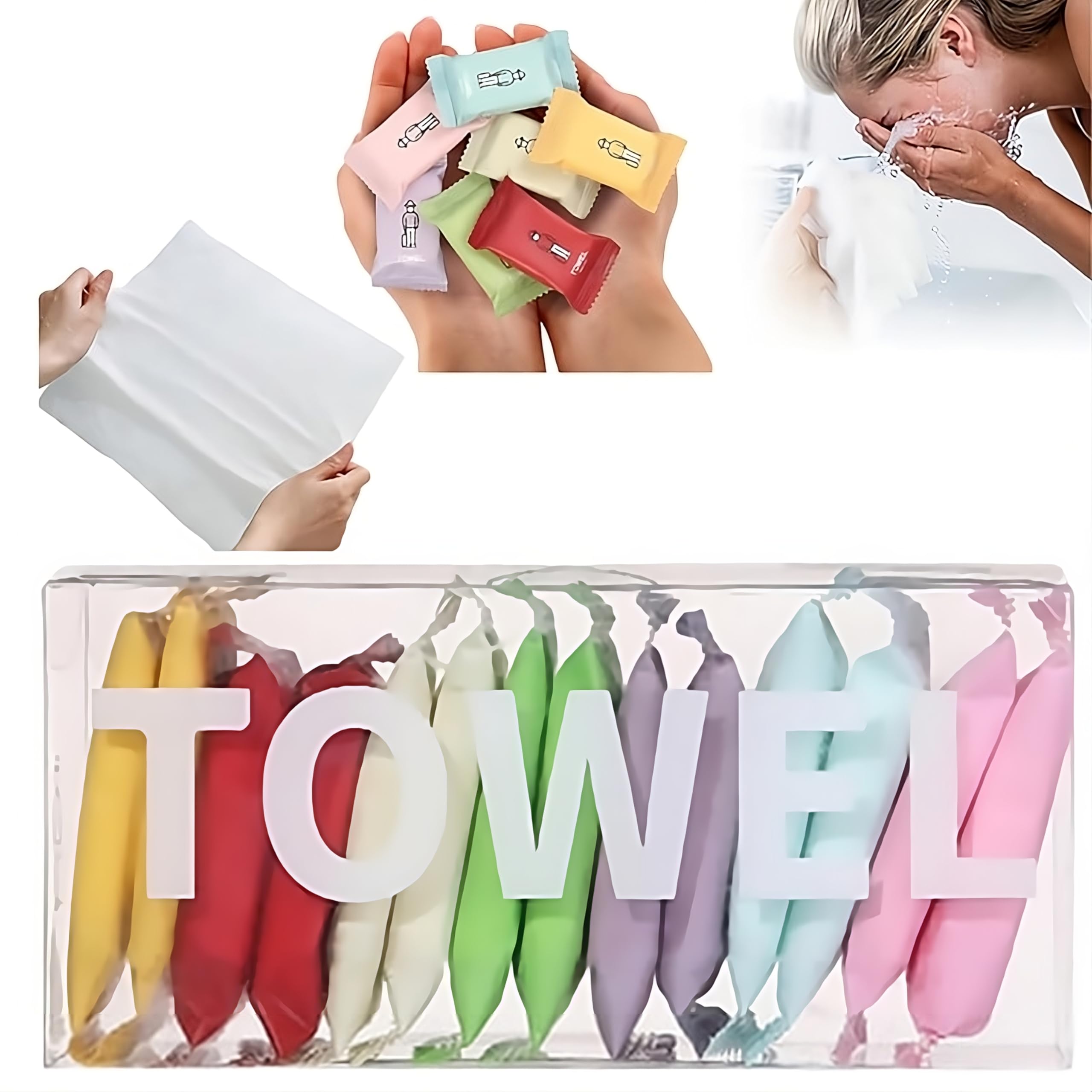Pack of 28 Compressed Towels Tablets - Disposable Face Towels, Soft Washcloths, Portable Coin Tissues for Travel, Camping, Hiking, Sports, Hotels, and Beauty Salons.