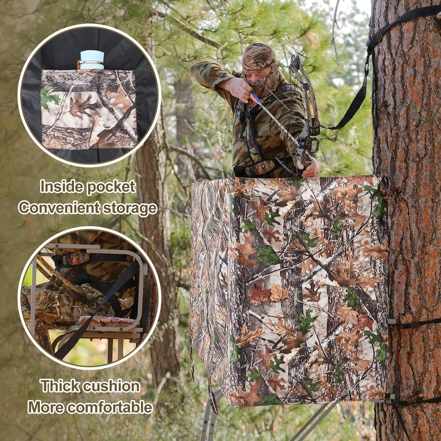 Soulchen 2 Pieces Hunting Tree Stand Blinds Two Man Tree Stand Seat Set 38 x 14 x 0.75 Inch Cushion Waterproof 102 x 35 Camo Blind Cover for Hunting Two Man Ladder