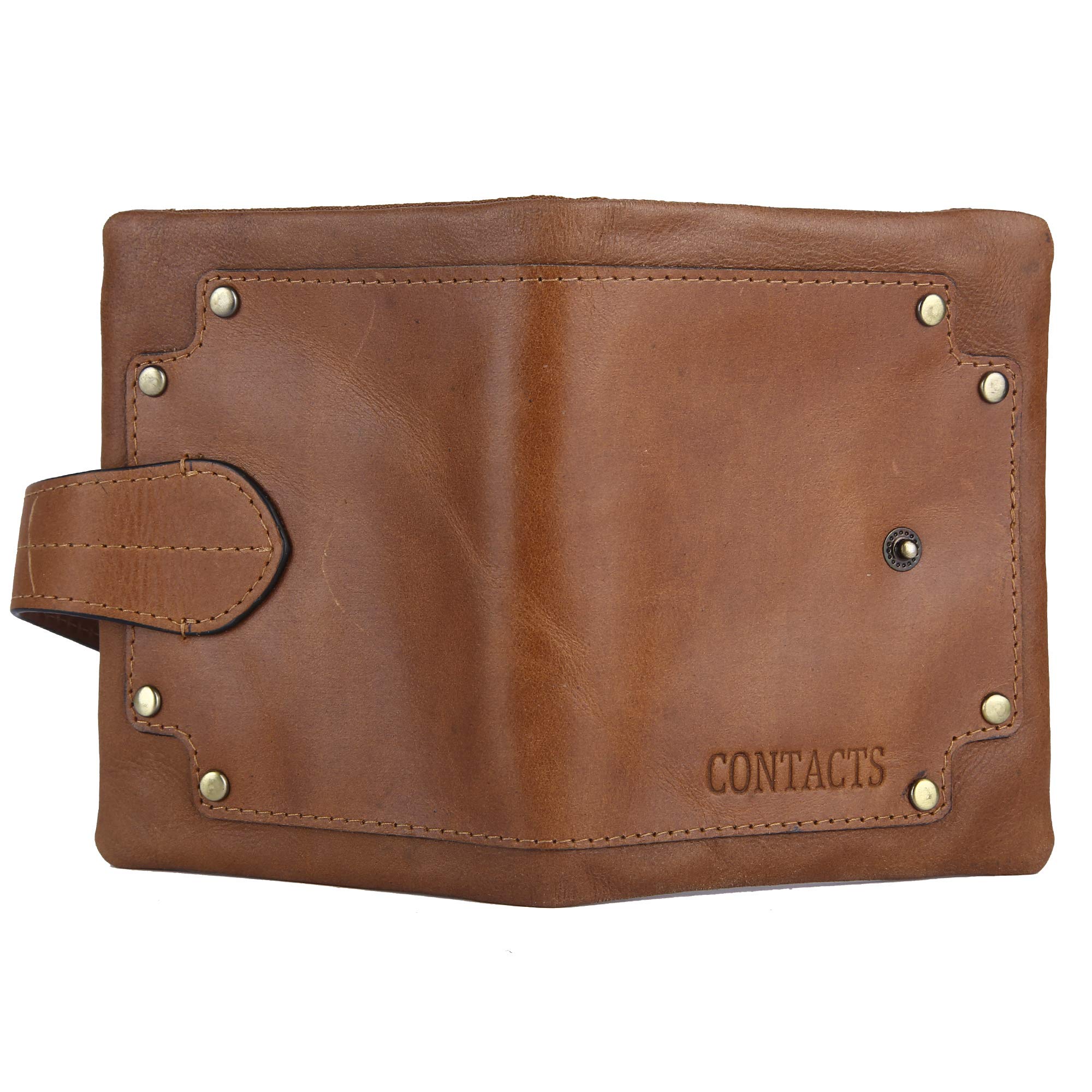 Contacts Men's Genuine Leather Wallet | RFID Blocking Card Holder Wallet for Men | 10 Card Slots, 1 ID Window| Stainless Steel Money Clip| Zip Coin Pocket (Beige) 3