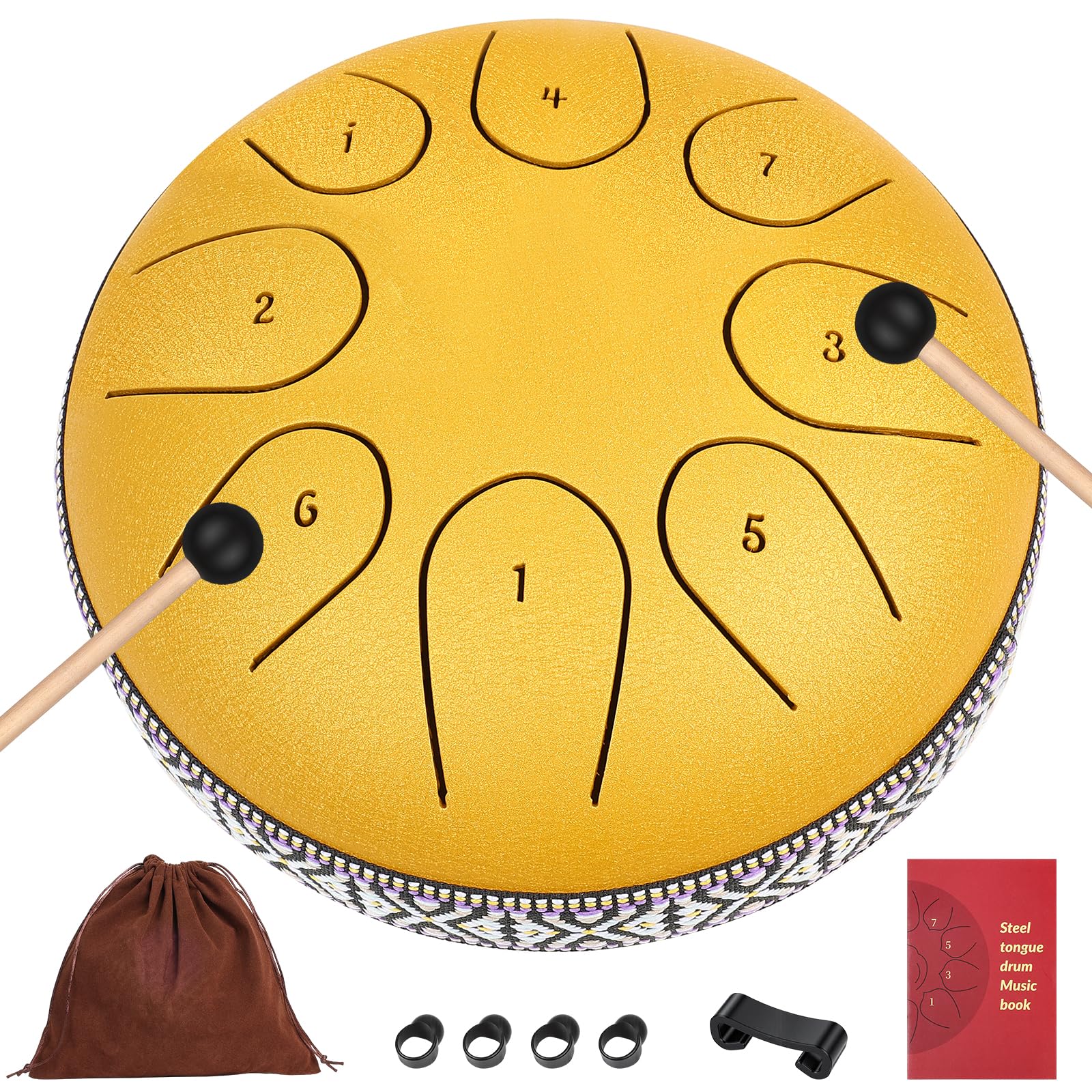 AKLOT Tambor de lengua de acero de 6 pulgadas, 8 notas, tambor de tanque, tambor de tanque, clave C, instrumento de percusión con mordaza, picos de dedos, soporte y bolsa