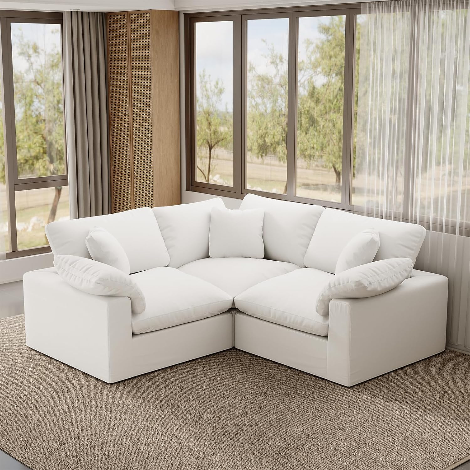 Cloud Modular Sectional Sofa,78.6" V Shape 3 Seater with Corner Down Filled Comfy Sofa,Modern Deep Seat Cloud Couch,Detachable Couch Cushion Covers for Living Room,White