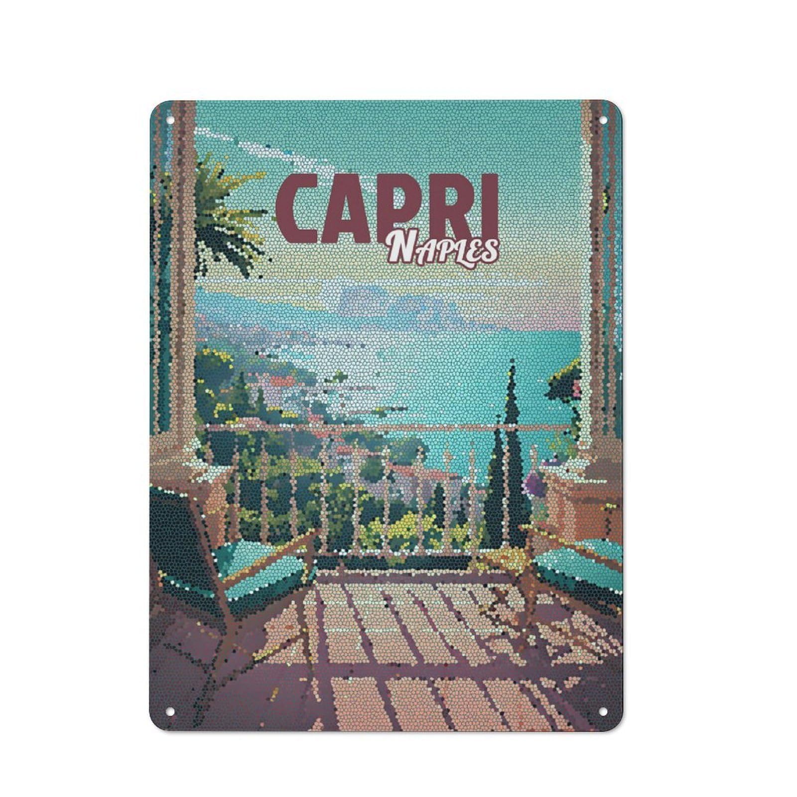 Junmoney Style-13 Metal Wall Sign 40X30cm Featuring Capri Naples Vintage Mosaic For Pub Or Café, Housewarming Wall Decor For People Furnishing Pub And Café