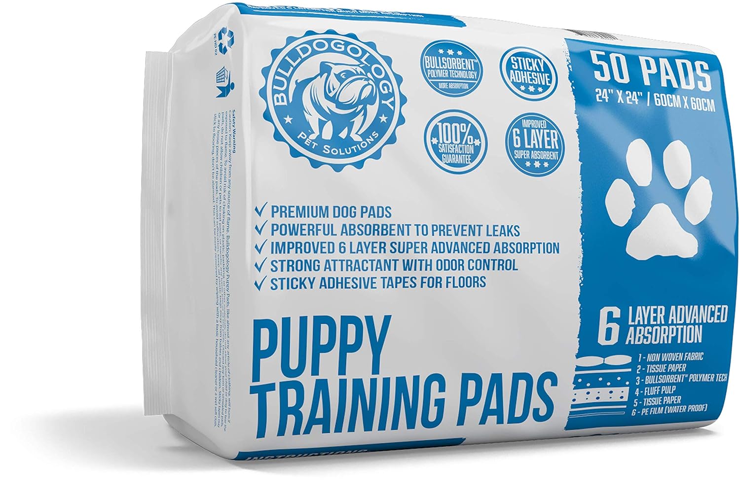 Bulldogology Puppy Pee Pads with Adhesive Sticky Tape Large Dog