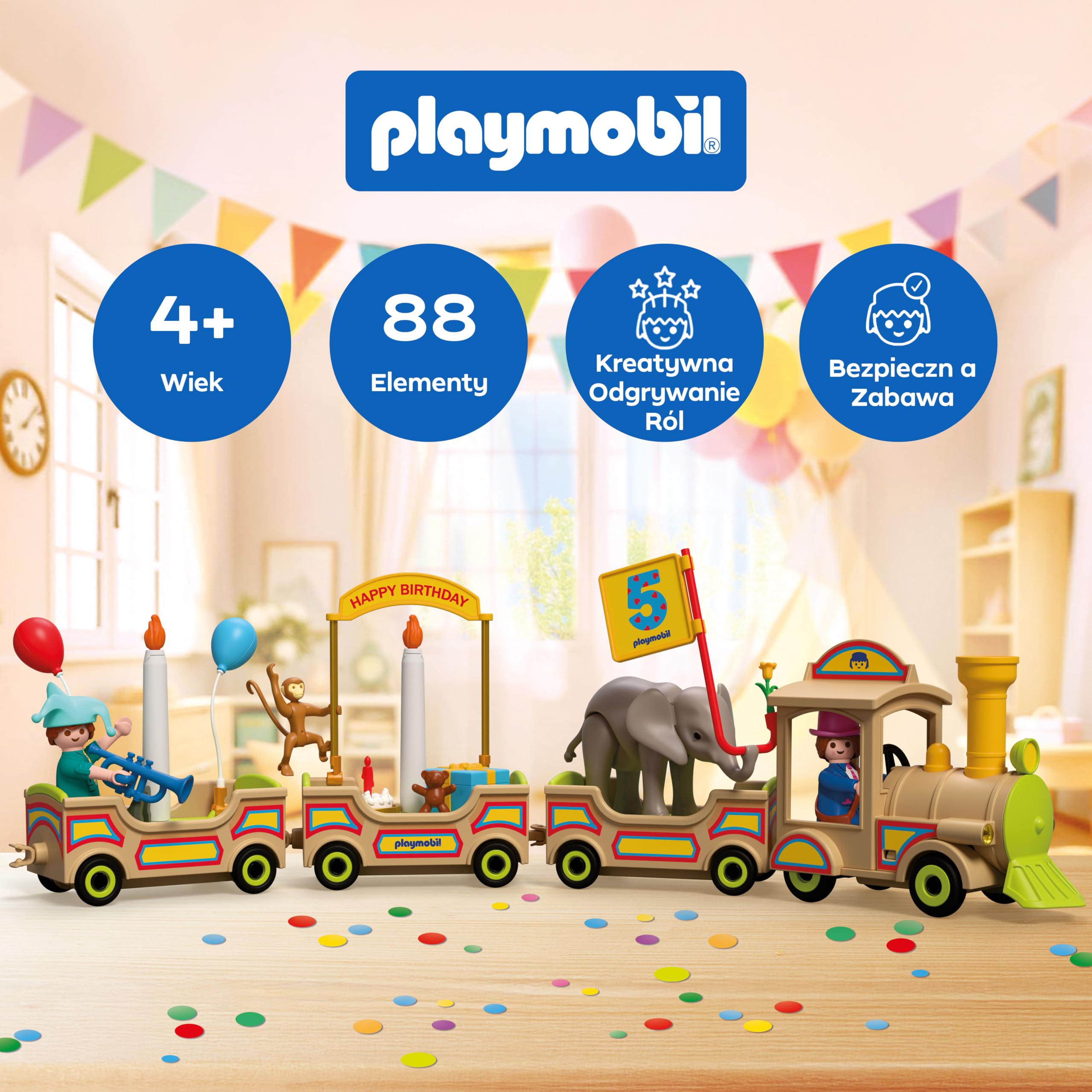 PLAYMOBIL Life 72184 pociąg urodzinowy, świąteczny pociąg ze zwierzętami, świecami, naklejkami z liczbami i akcesoriami, dla dzieci od 4 lat