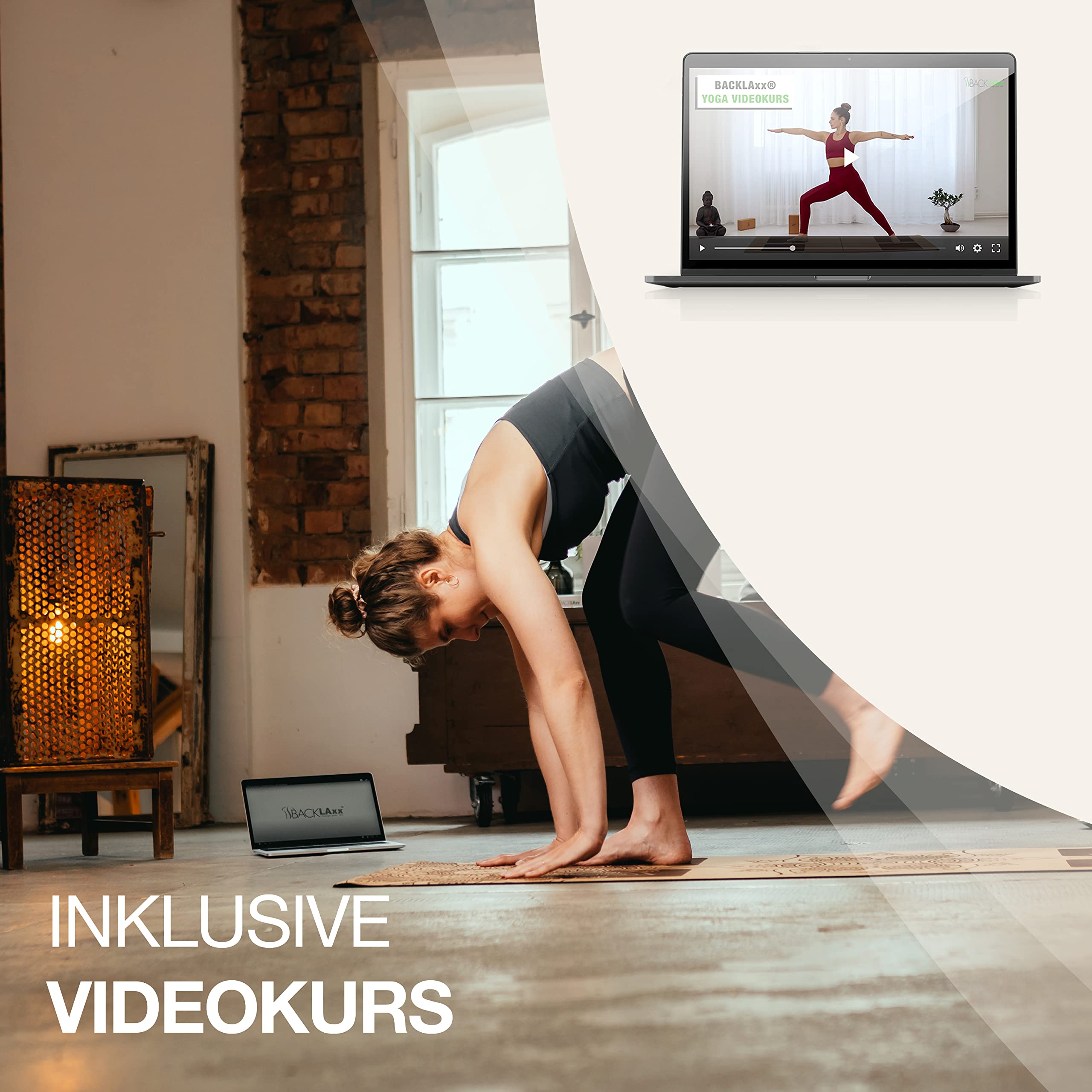 BACKLAXX® Yogamatte Kork mit Naturkautschuk | FAZ Testsieger 07/2026 | Yoga Matte Kork nachhaltig | schadstofffrei | Yogamatte Kautschuk | Fitnessmatte mit Anti-Rutsch-Zonen | inkl. Tragegurt