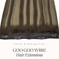 Vista 2 de GOO GOO Extensiones de cabello humano con alambre, color marrón chocolate 4/26/4 con rubio miel, balayage, 18 pulgadas, 3.35 oz, extensiones