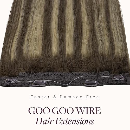 Miniatura 2 de GOO GOO Extensiones de cabello humano con alambre de 110 g, extensiones de cabello Remy balayage marrón chocolate a rubio miel, 20 pulgadas,