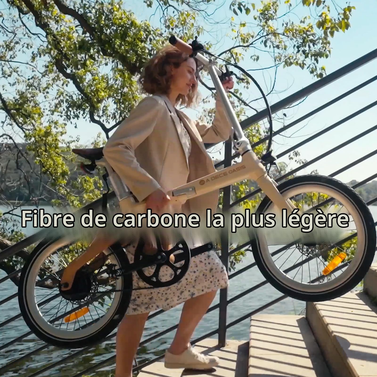 Vélo électrique Pliable ADO AirCarbon 20″ pour Adultes, Ultra Léger 14,5 kg, Transmission par Courroie, Mmoteur Bafang, Modes ECO et Sport, GPS, LCD, Application, Autonomie Jusqu'à 100 km