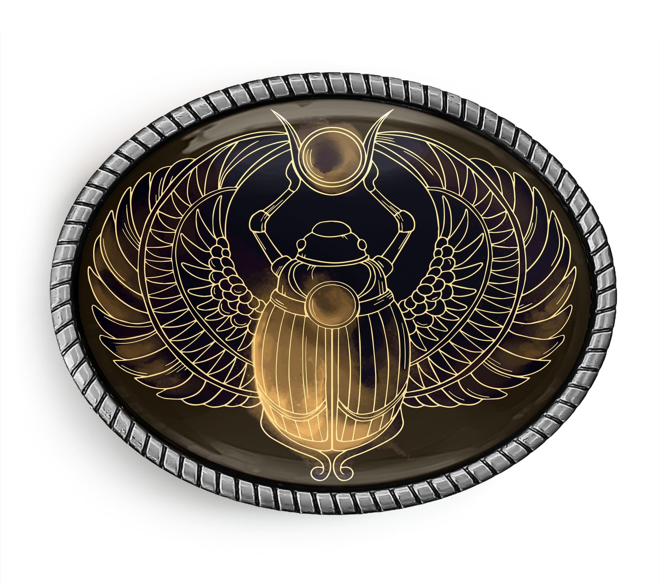 Scarab Belt Buckle - Egyptian Ornate Ancient Beetle Art Artisan Handmade Buckle - 960 (Antique Silver)