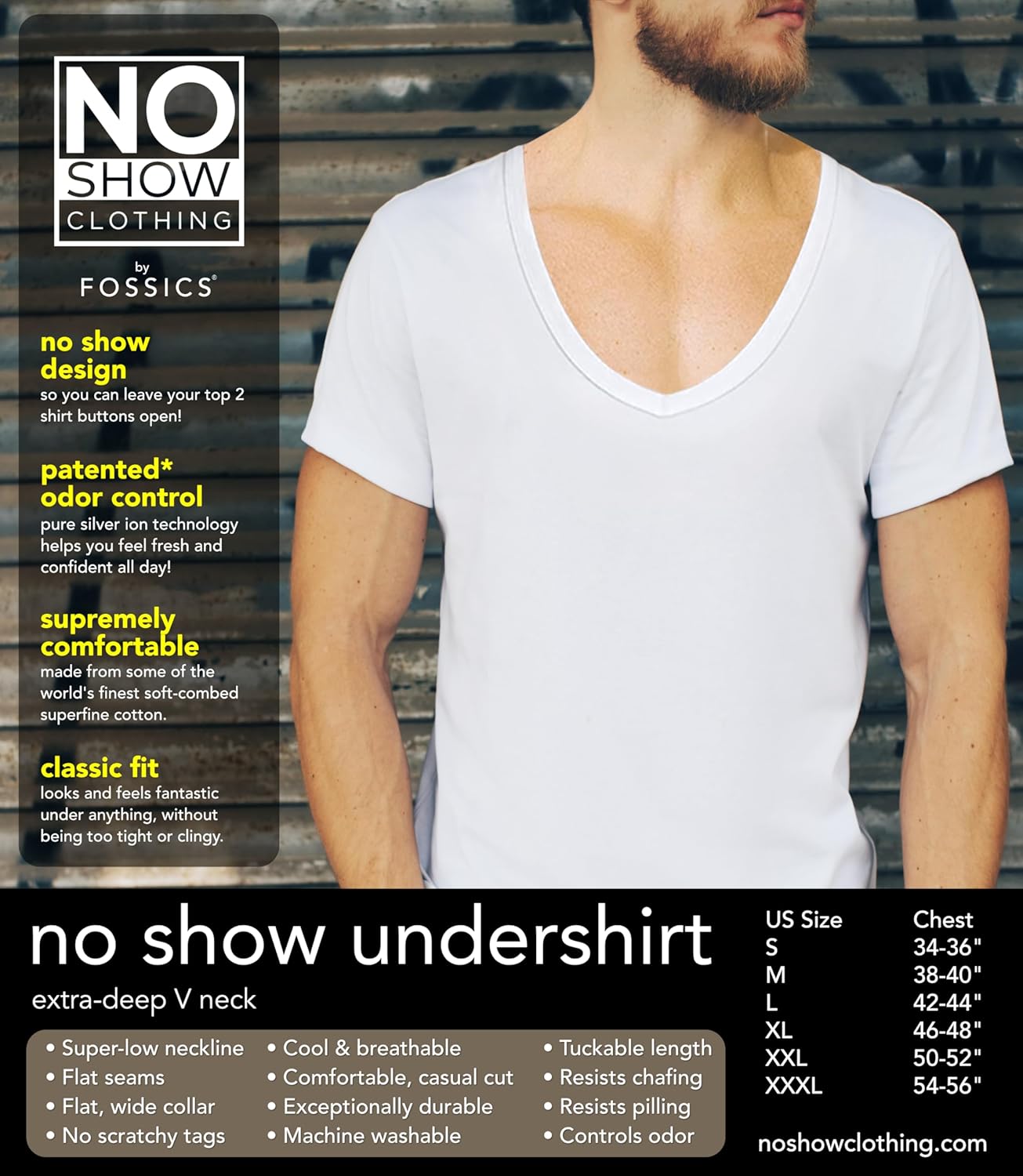 NO Show Deep V Neck Cotton Odor-Control Undershirt for Men, White - Image 2