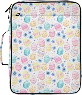 High-Capacity 3-Ring Binder Board Document Storage Bag with 7-Compartment Document Sorter and 5 Elastic Pen Slots for Classroom Organization Easter Eggs Pastel
