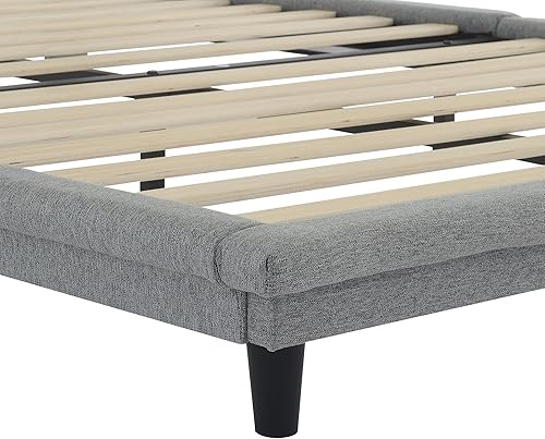 Miniatura 77 de Base de cama flotante tamaño Queen con luces LED y carga USB, marco de cama LED de plataforma tapizada moderna, no necesita somier (blanco-1)