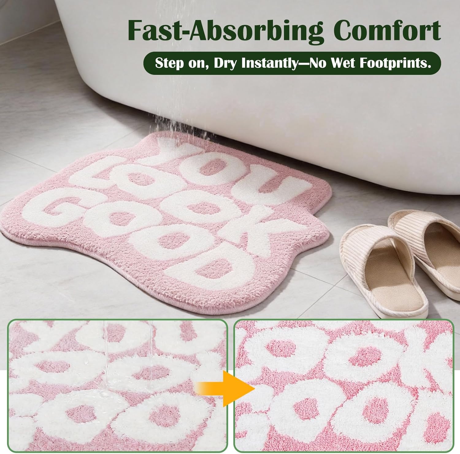 You Look Good Bathroom Rugs, Funny Bath Mat with Cute Words, Cool Welcome Door Mat, Non Slip Microfiber Washable Absorbent Shower Mat, Indoor Rugs for Bathroom Bedroom Kitchen Living Room Decor