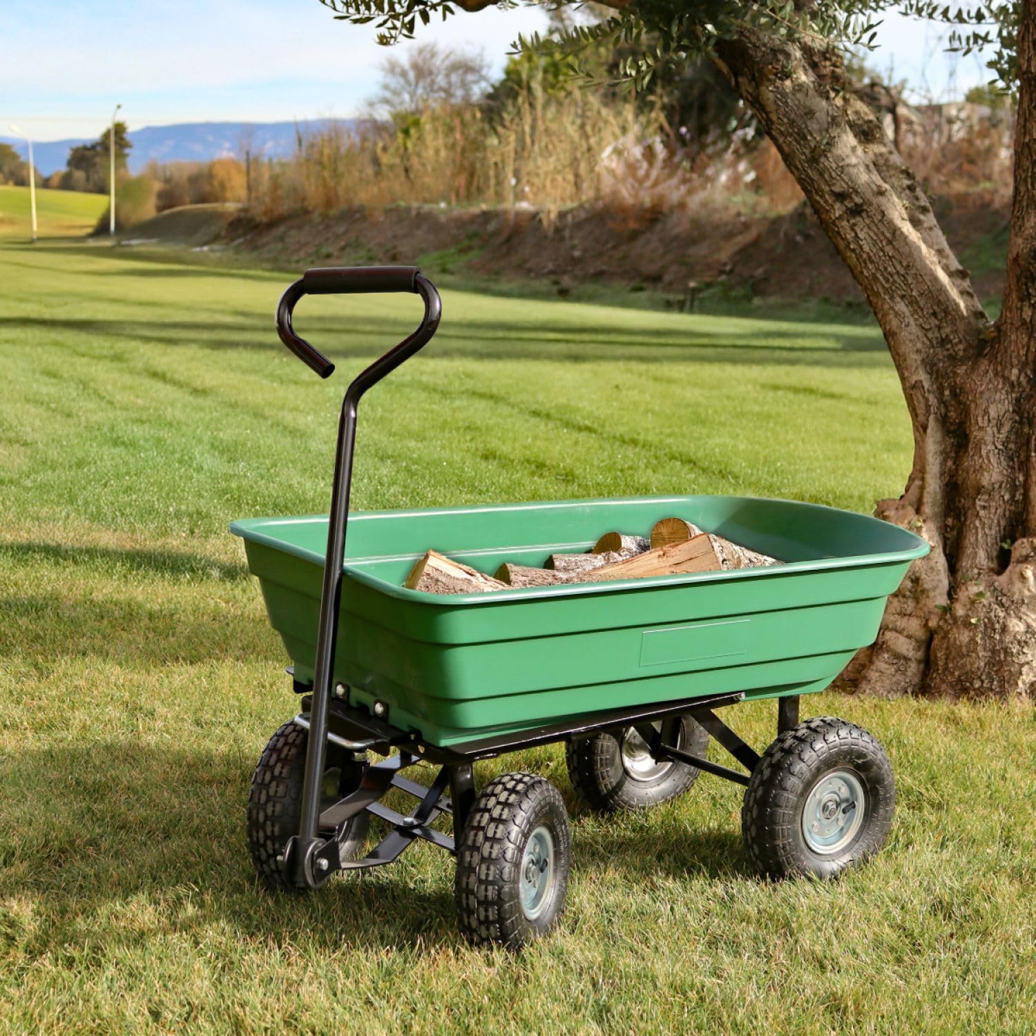 Linxor - Carro de jardín, Remolque de Transporte con Ruedas - 75 L - 260 Kg - Verde