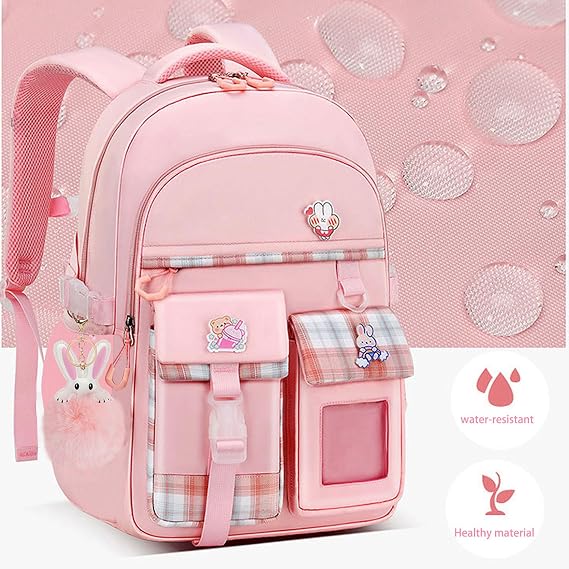 KEBEIXUAN School Bags for Girls - Kawaii Personalised Kids Backpack, Water Resistant Rucksack for Primary Middle School (Pink)