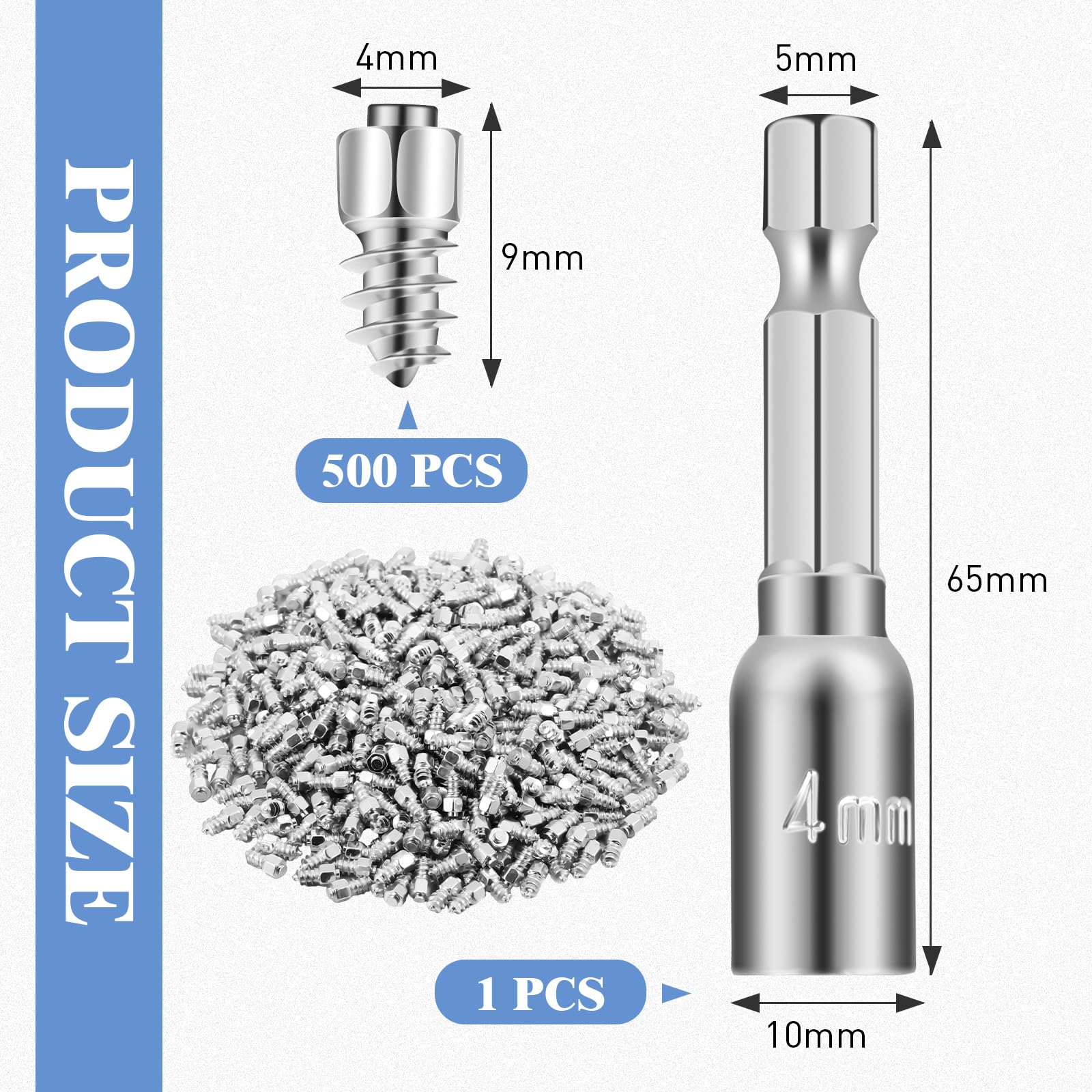 500 borchie per pneumatici, 9 mm, in carburo, per auto, camion, moto, bagagliaio, ATV, SUV, accessori per auto, riutilizzabili, anti-ghiaccio, con manicotto di installazione
