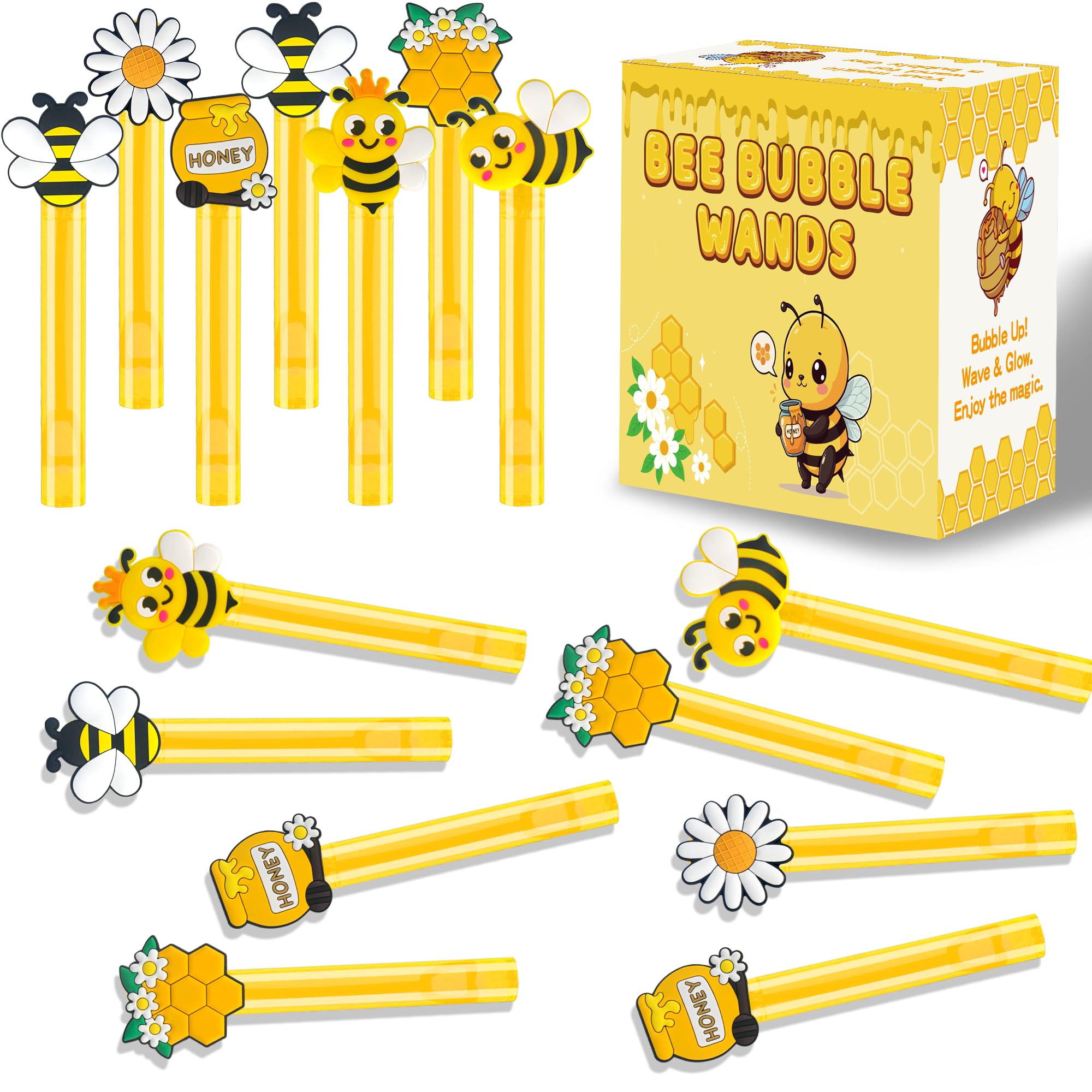 24PCS Bubble Wands for Birthday Party Decorations Favors Supplies, Pinata Goodie Bags Filler, Classroom Prizes (Bee)