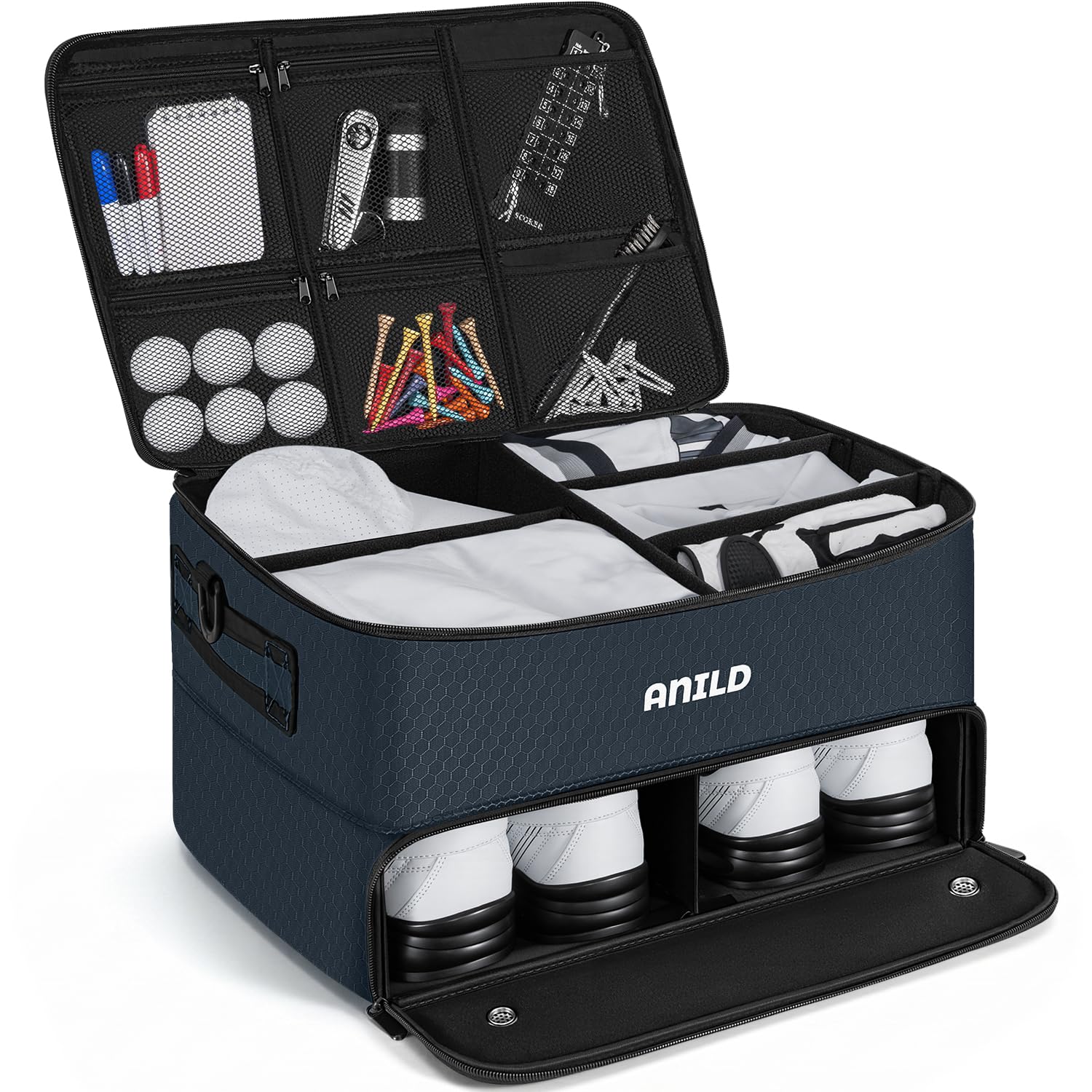 ANILD Golf Trunk Organizer, 2 Layer Golf Storage Case