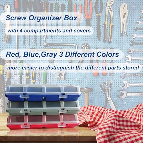 Miniatura 2 de 3 cajas organizadoras de tornillos con tapas, 4 compartimentos, cajas organizadoras de herramientas, caja de herramientas de plástico, contenedor