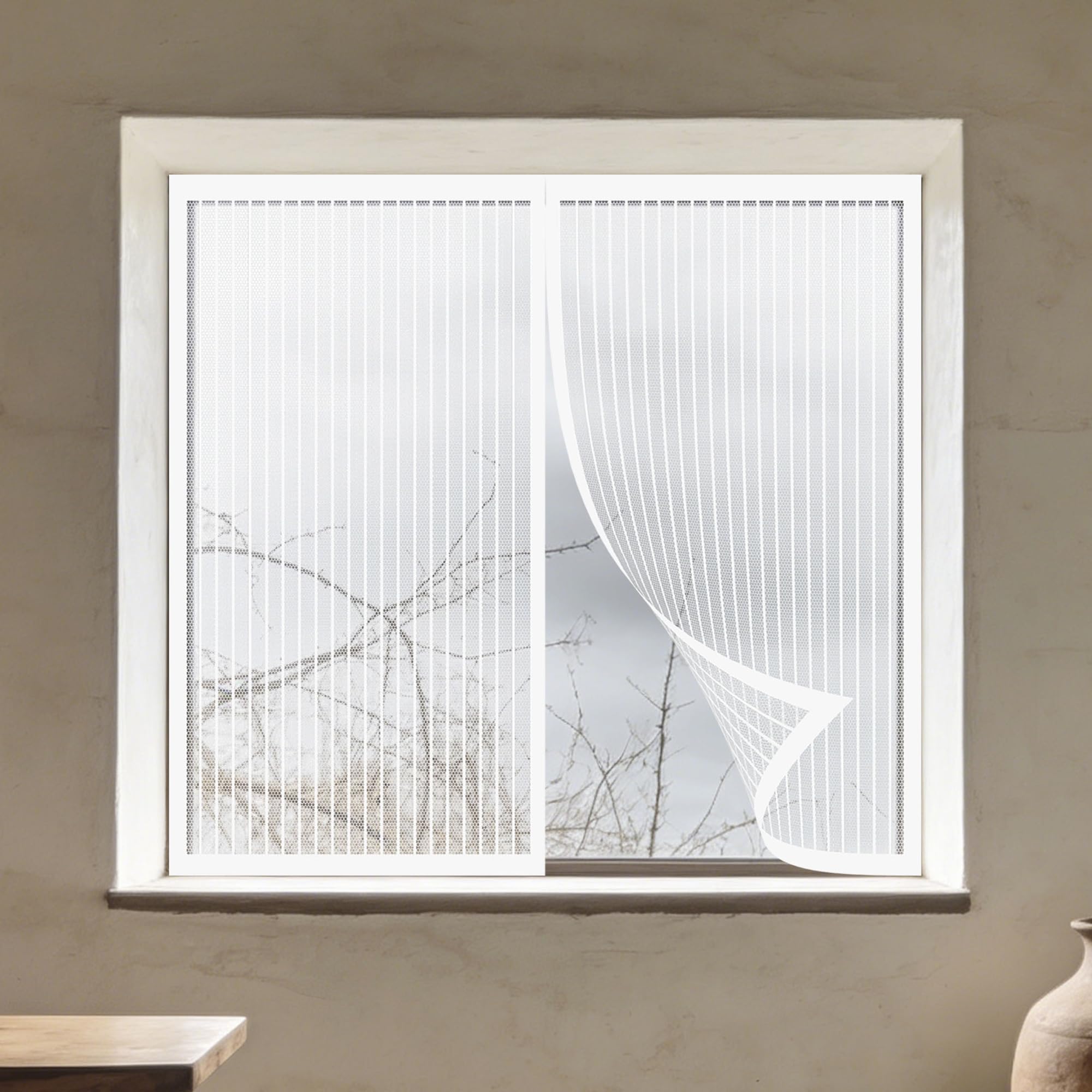 Window Fly Screen 165 x 135 cm with Selfadhesive DIY Window Bug Screen Kit Mosquito with Installation Accessories for Living Room Bedroom Offfice, White