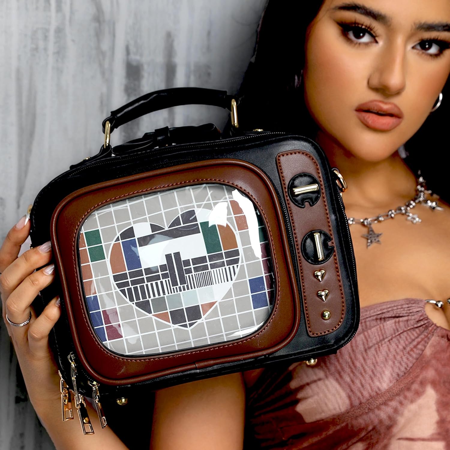 Retro TV Shaped Ita Bag Backpack Small Pin Display Purse with Inserts Cute Ita Crossbody Handbag for Enamel Pins Display - Image 2