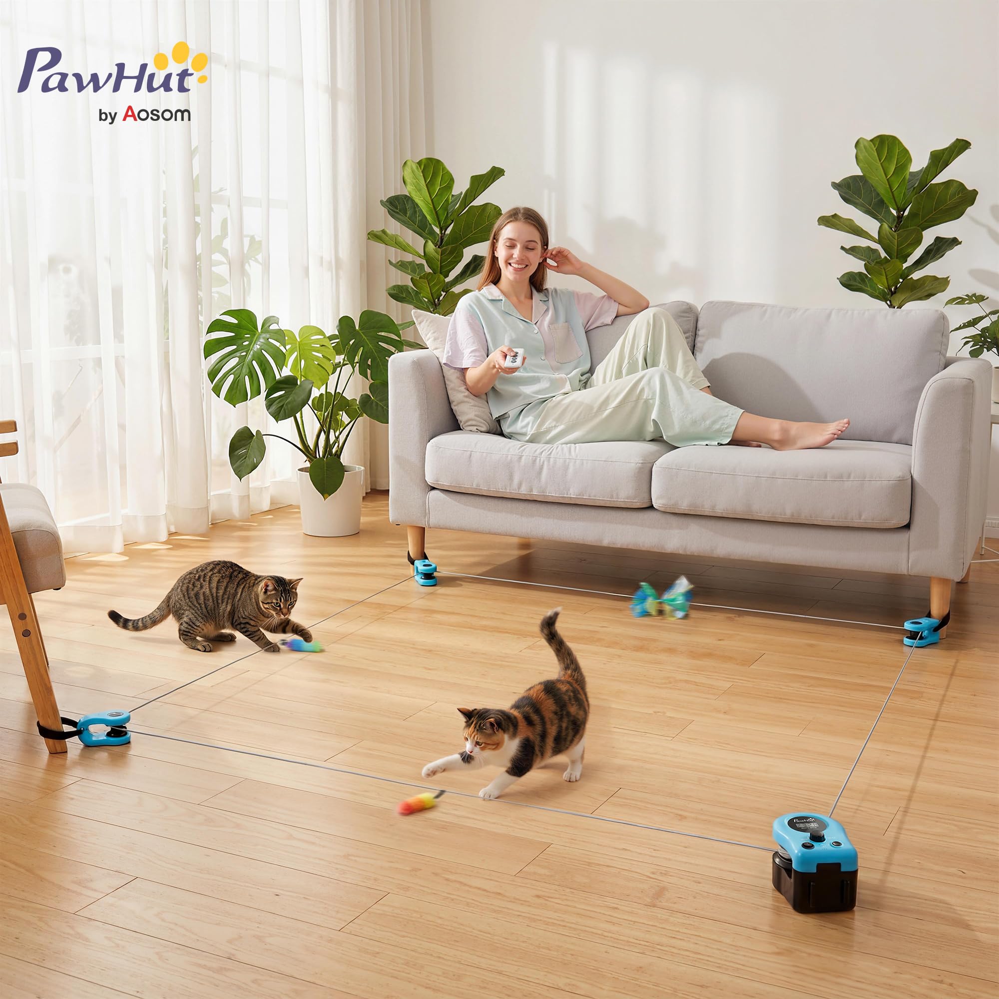 PawHut Juguete interactivo para gatos automático/teledirigido, cinta de correr para gatos autoempleo, juguete de caza de gatos simulado eléctrico con velocidad ajustable senderos ajustables