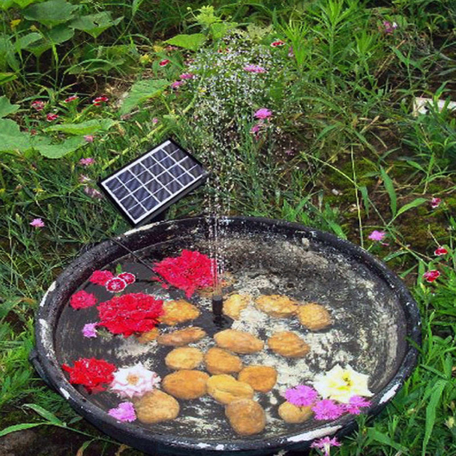 Pompe per fontana solare 1.5W/5W Pompe ad acqua ad energia solare 150L/H Ugello spruzzatore regolabile per fontana stagno all'aperto ornamenti da giardino solari