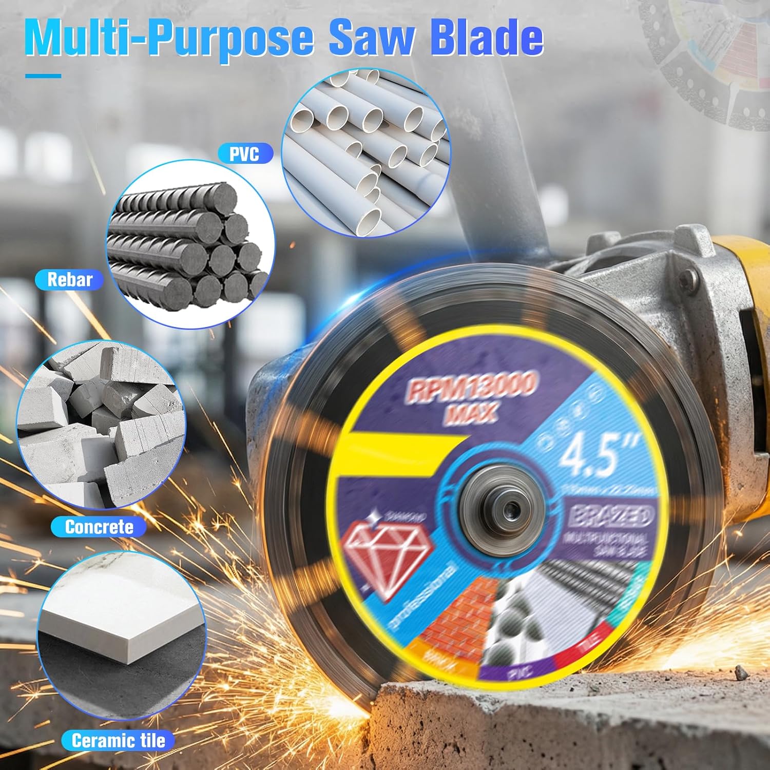 4.5" Diamond Multi-Purpose Saw Blade Set: Heavy-Duty Angle Grinder Wheels, Angle Grinder Attachments, Diamond Abrasive for High Durability, Suitable for Cutting Marble/Tiles/Metal (3 Pcs)