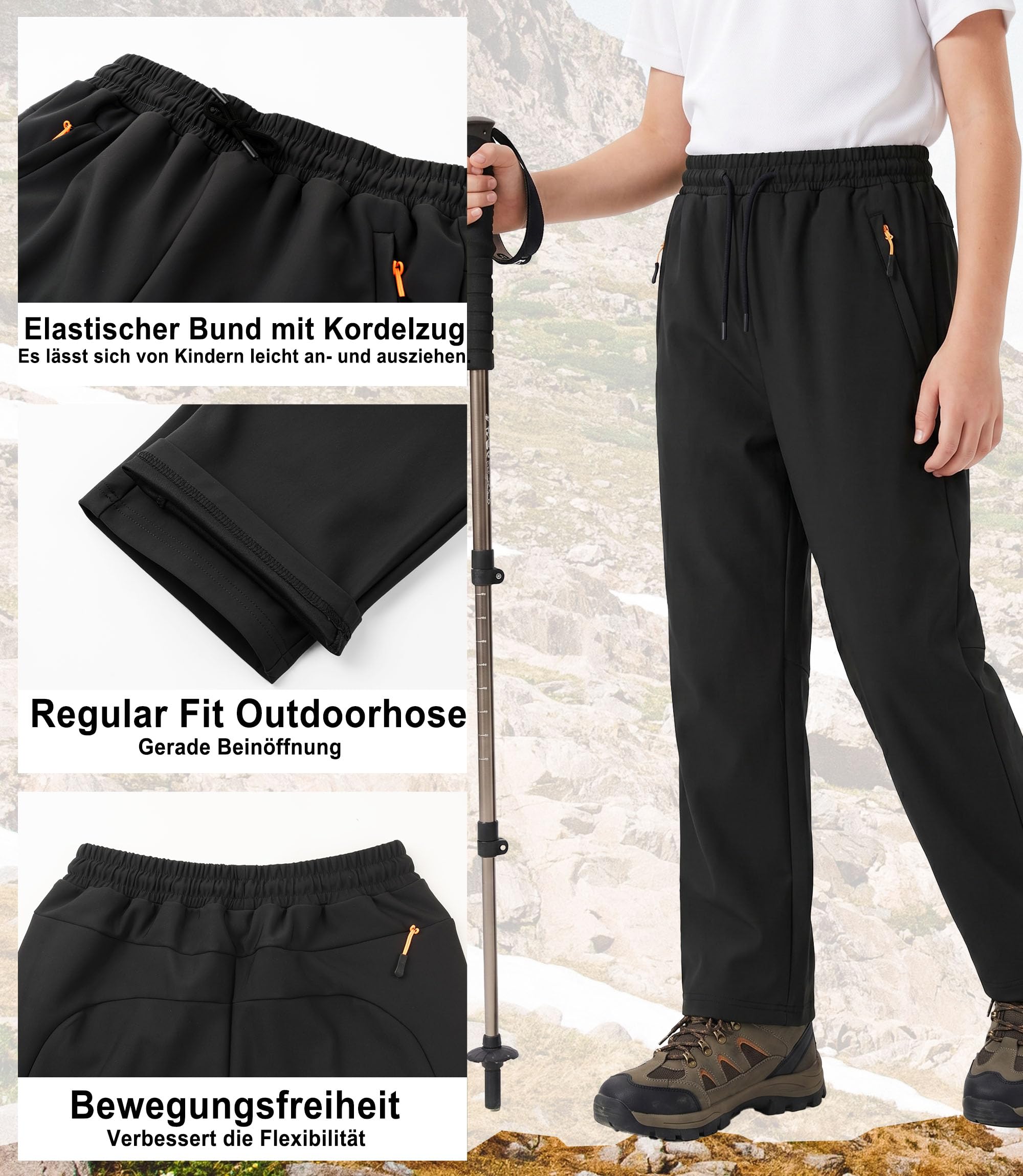 Wanderhose Kinder Outdoor Trekkinghose Jungen wasserdichte Atmungsaktiv Hose Elastisch mit Gummizug