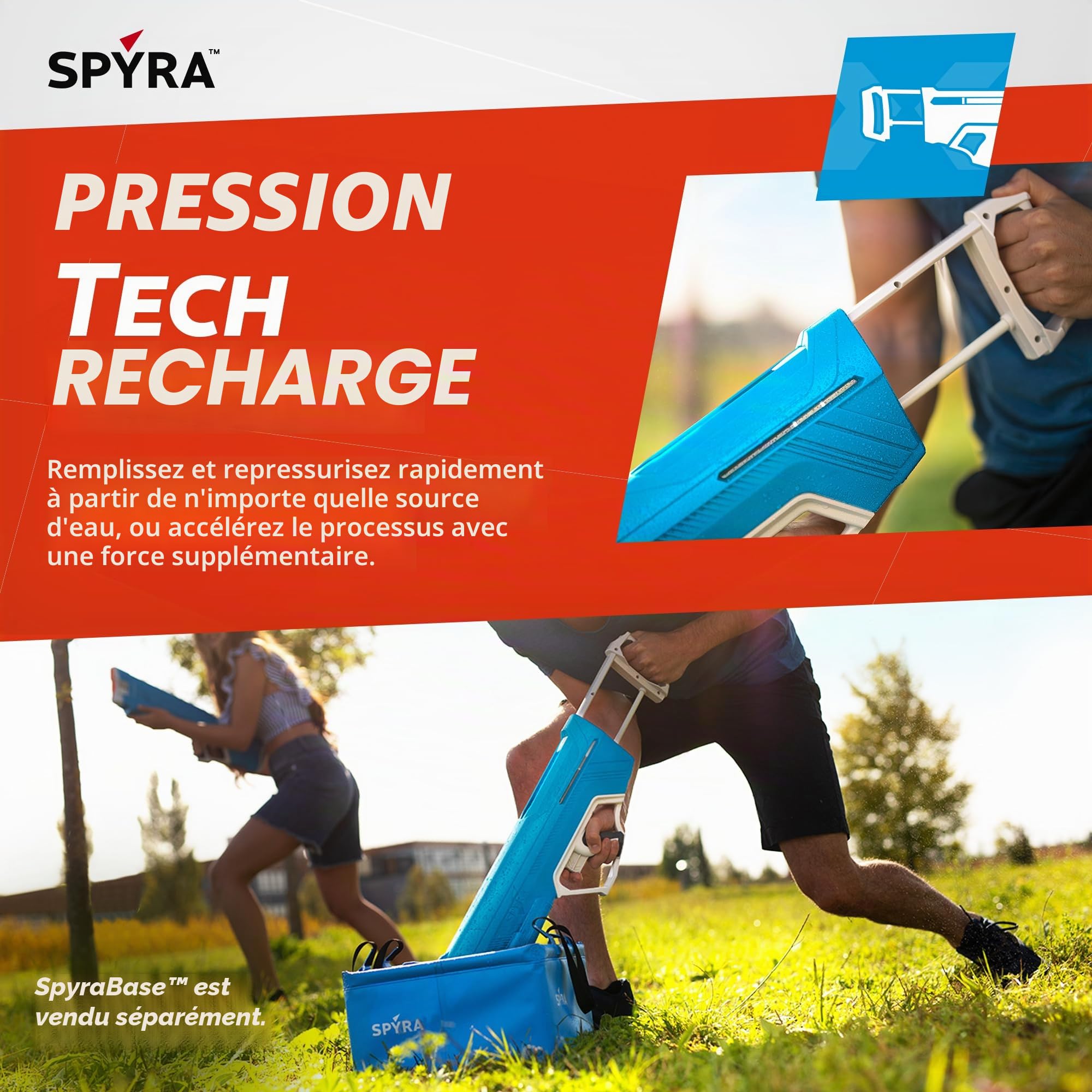 SPYRA – SpyraLX WaterBlaster Bleu (Non Électronique) – Pistolet à Eau Premium Super Puissant, à tir Rapide et à Action instantanée