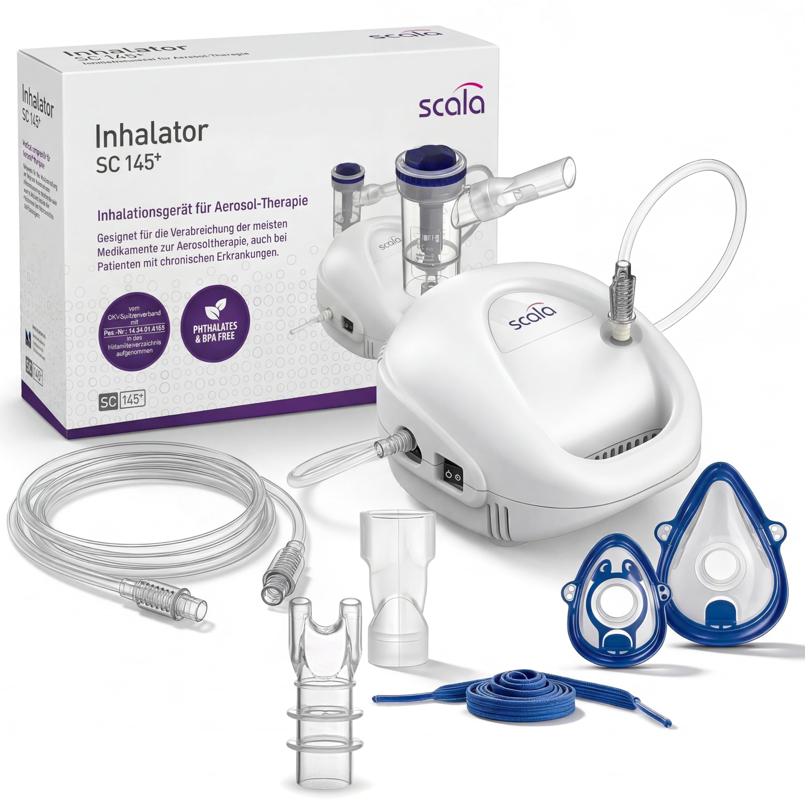 scala SC 145 Plus inhalador con compresor para adultos y niños, nebulizador para vías respiratorias superiores e inferiores