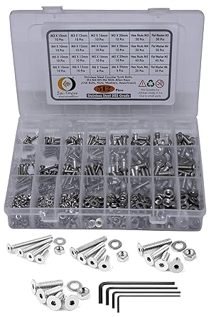 Epi-Torque; The Epic Torque #Doityourself Stainless Steel 202 Grade Flat Socket Head Cap Screw Internal Hex M3 M4 M5 M6 Thread Counter Sunk Full Thread Machine Screws Nuts and Bolts - Pack of 512 Pcs