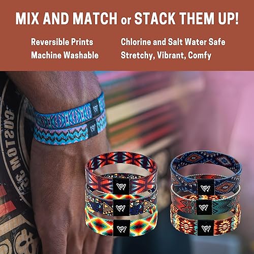 Miniatura 4 de Pulsera Southwestern para hombres, mujeres y adolescentes - Cómodo estampado tribal y bohemio - Pulsera reversible estilo occidental