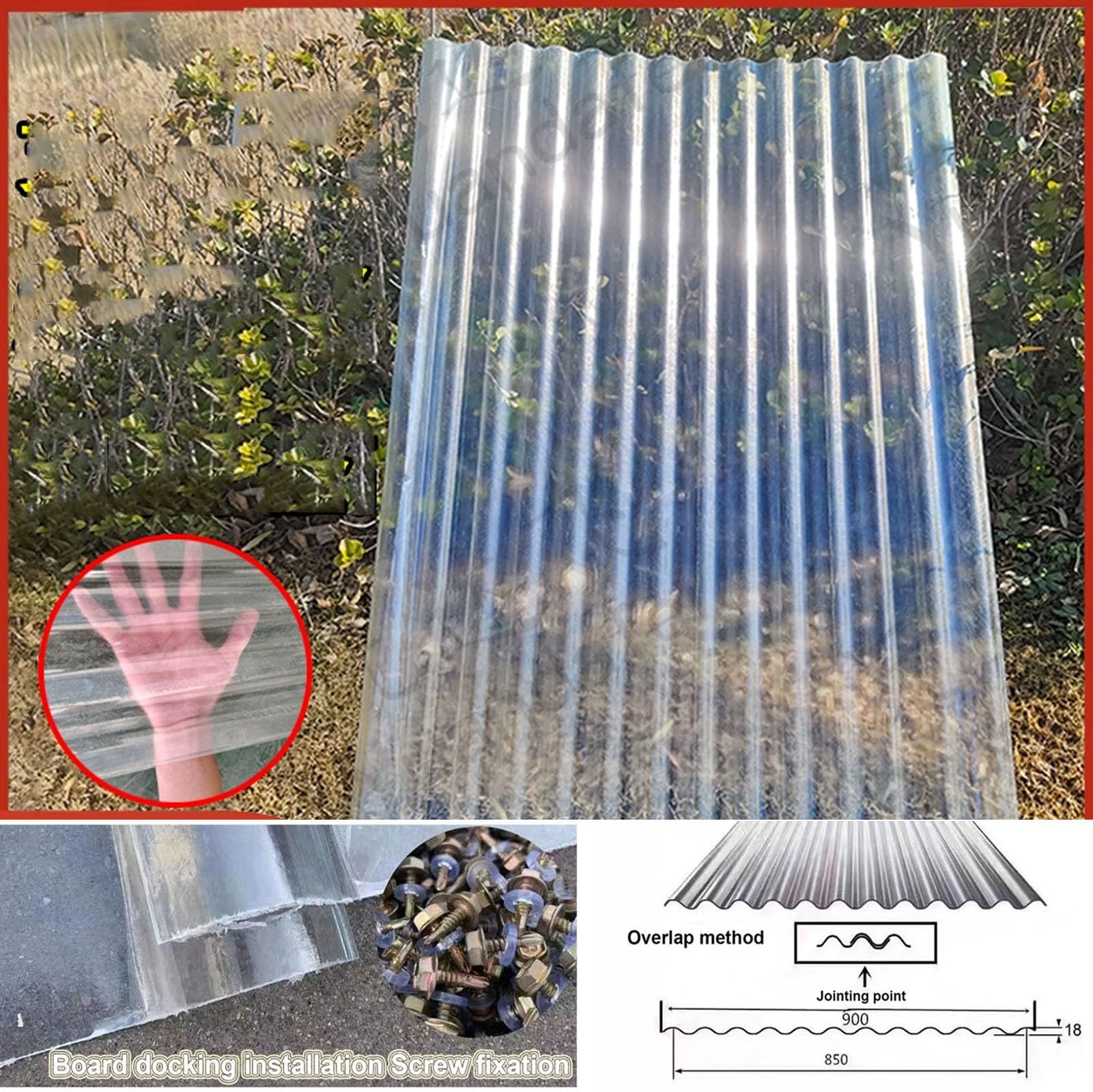 Planchas Transparentes Tejados, 1mm FRP Con Resistencia A Los Rayos UV, Chapa Ondulada Para Invernaderos, Placa De Techo Trapezoidal A Prueba De Lluvia, Garaje Corrugado (0.9×1.7m/35×67in,1pcs)