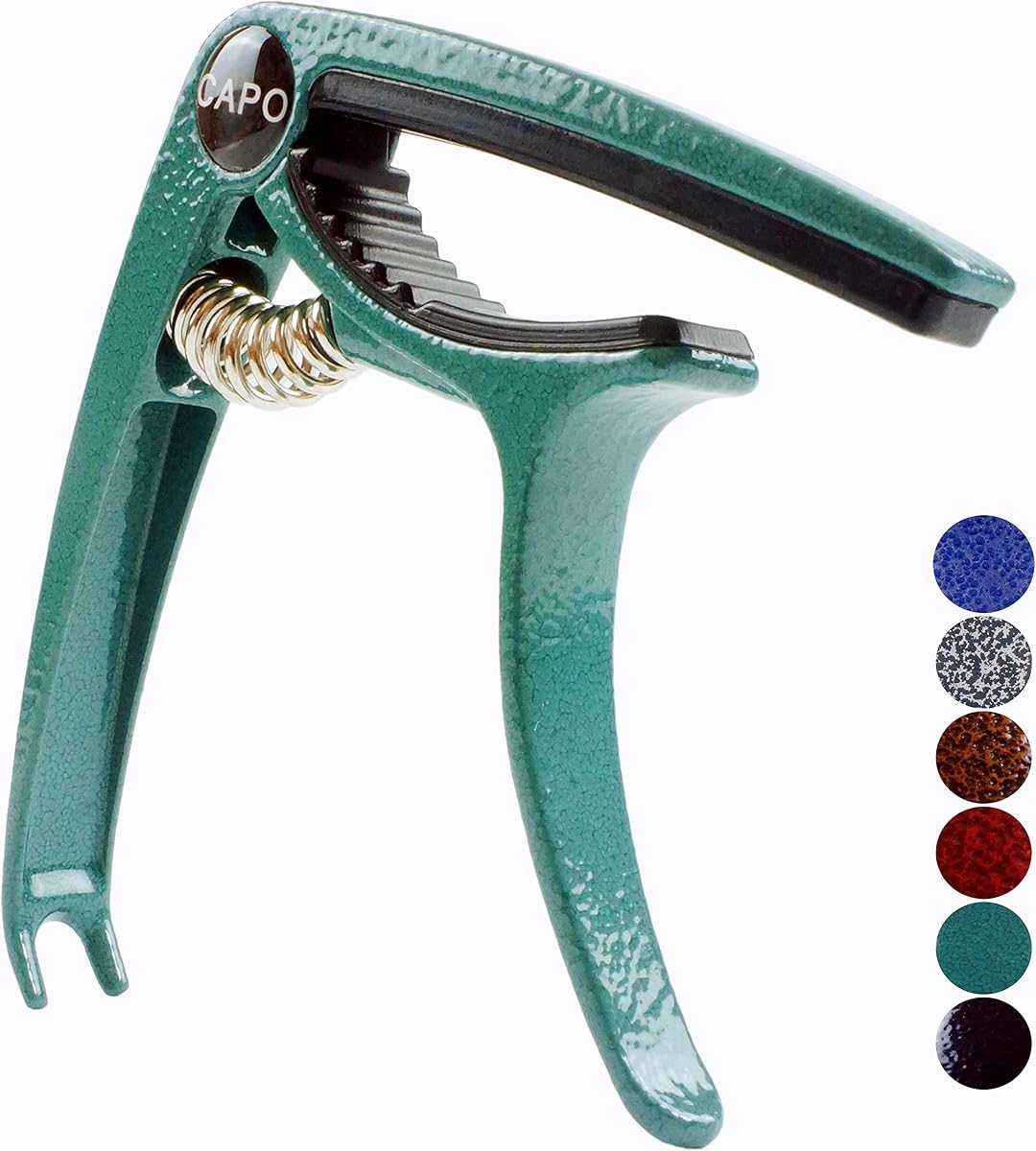 Cejilla de guitarra para ukelele de guitarra eléctrica acústica, verde oscuro | Liberación rápida, aleación de zinc liviana, duradera, uso 2 en 1 como extractor de pasadores, para bajo, mandolina, banjo