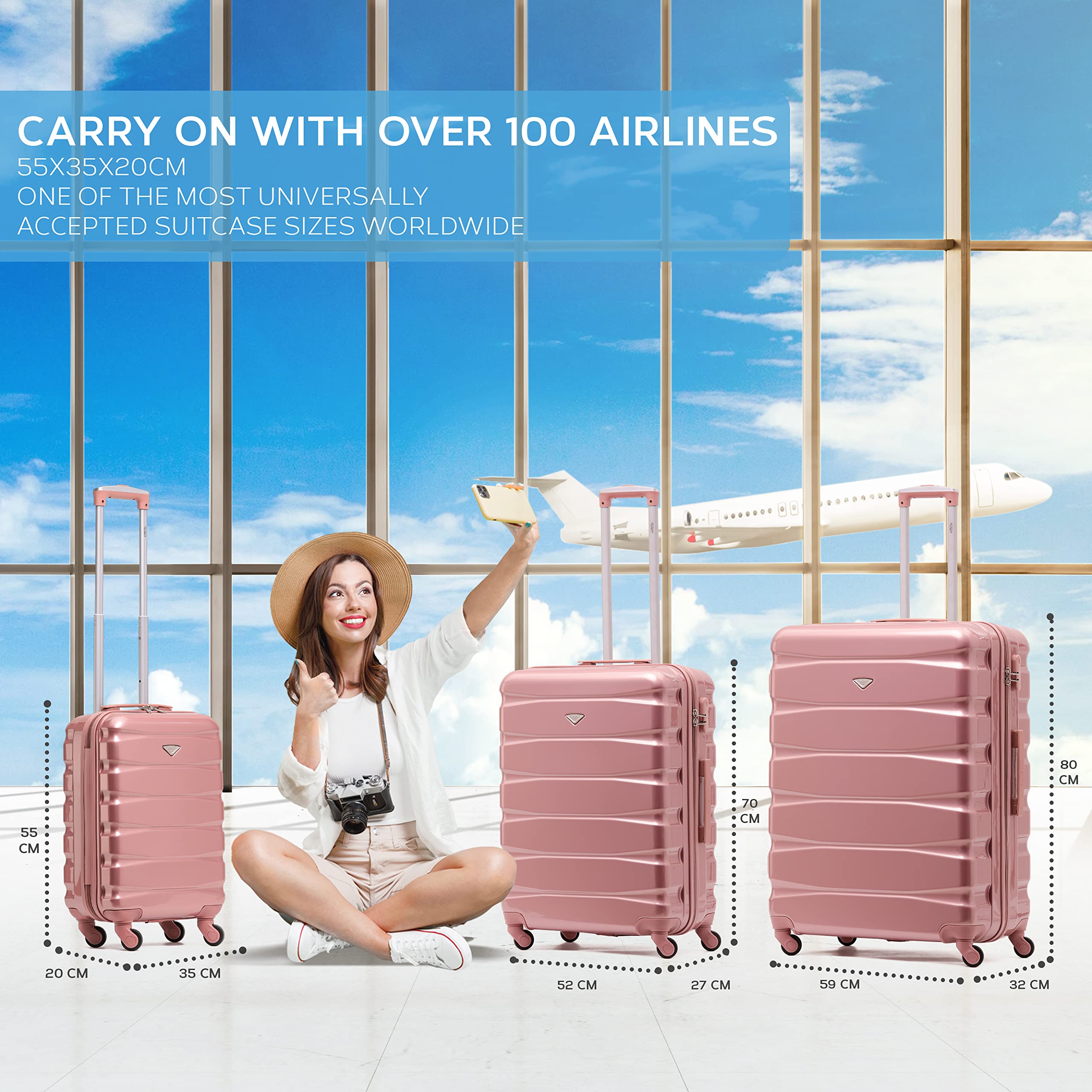 Flight Knight Lightweight 4 Wheel ABS Hard Case Small Suitcase Approved for Over 100 Airlines Including easyJet, British Airways, Ryanair, Jet2, Emirates & Many More - Carry On 55x35x20cm