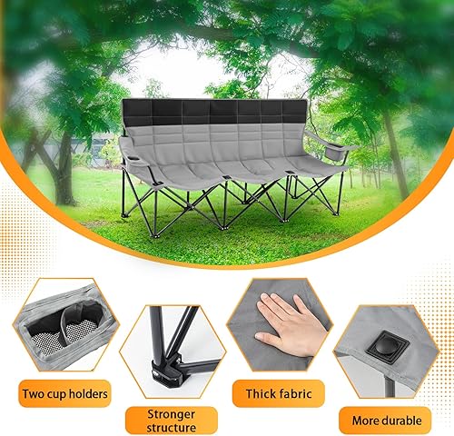 Miniatura 4 de Sofá de dos plazas bajas para 3 personas, silla de camping para exteriores, portátil, totalmente acolchada, silla de campamento para adultos,