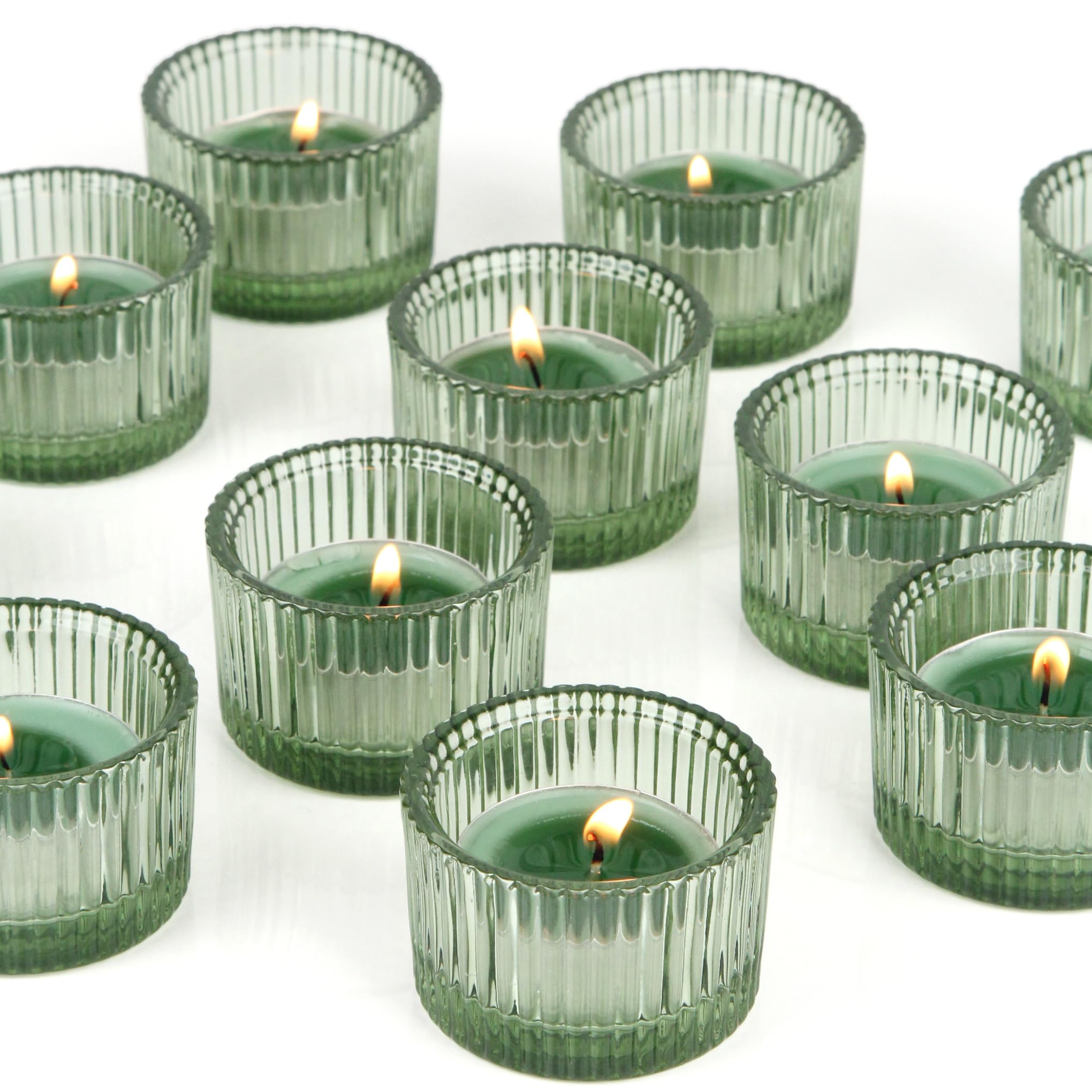 HofferRuffer Tealight Candle Holders 12pcs,Glass Candle Holders for Dinner.Wedding,Party, Christmas,Livingroom,Gifts(Green)