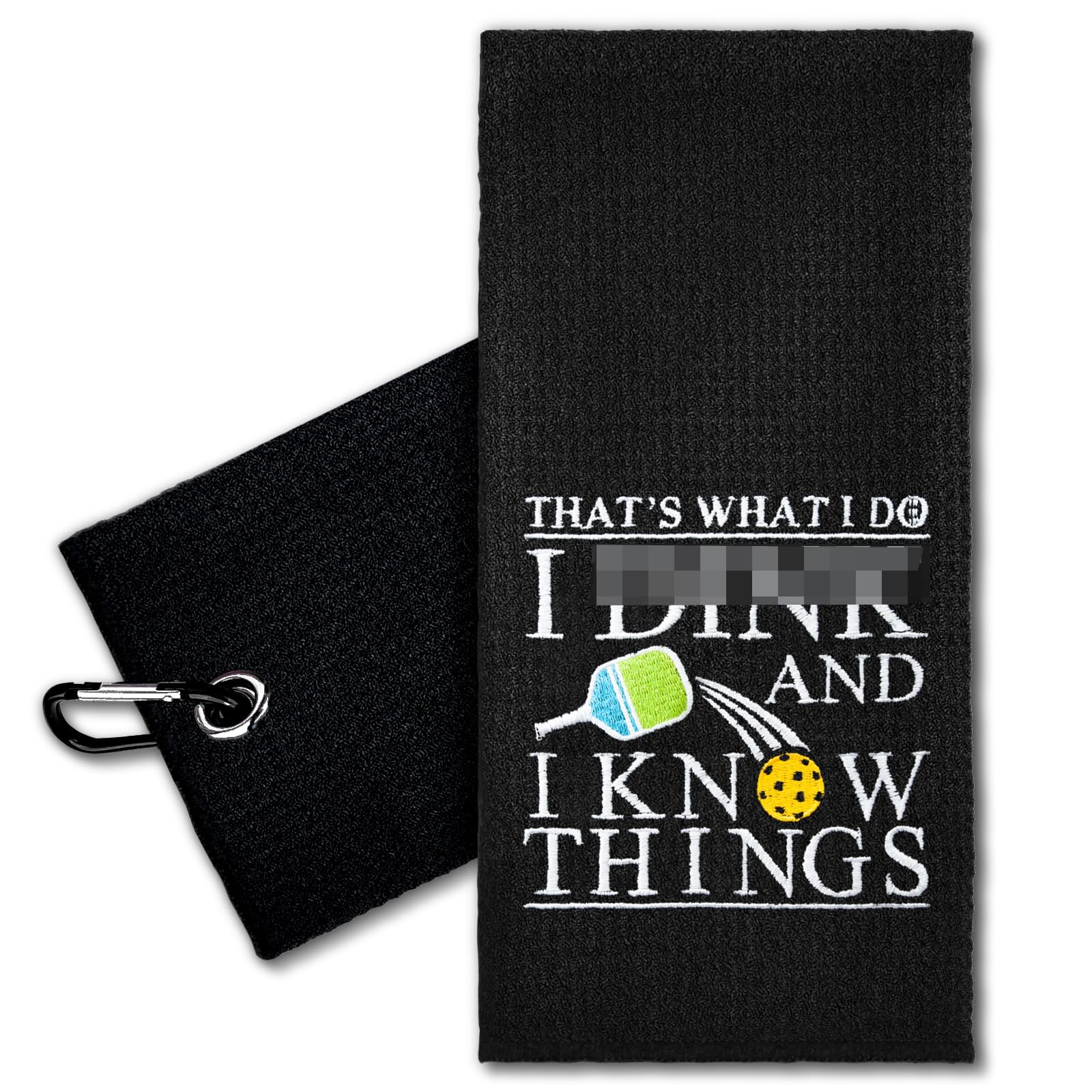ERHACHAIJIA That's What I Do I and I Black Embroidered Pickleball Sports Towel With Clip - Funny Gifts for Men Women Pickleball Lovers, Birthday Father's Day